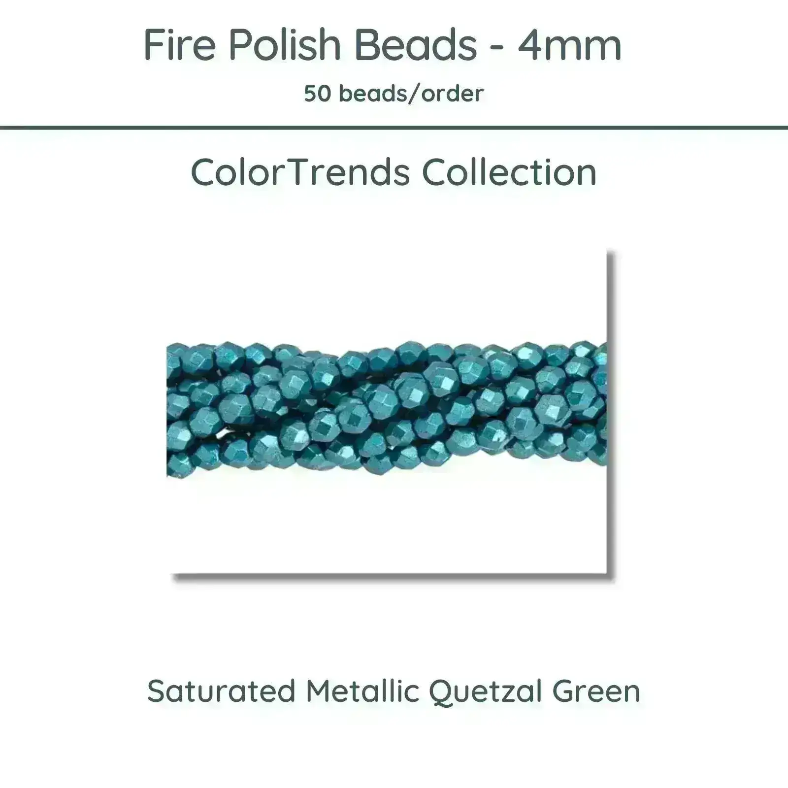 Fire Polish Beads, 4mm, Saturated Metallic Quetzal Green, 50 pieces
