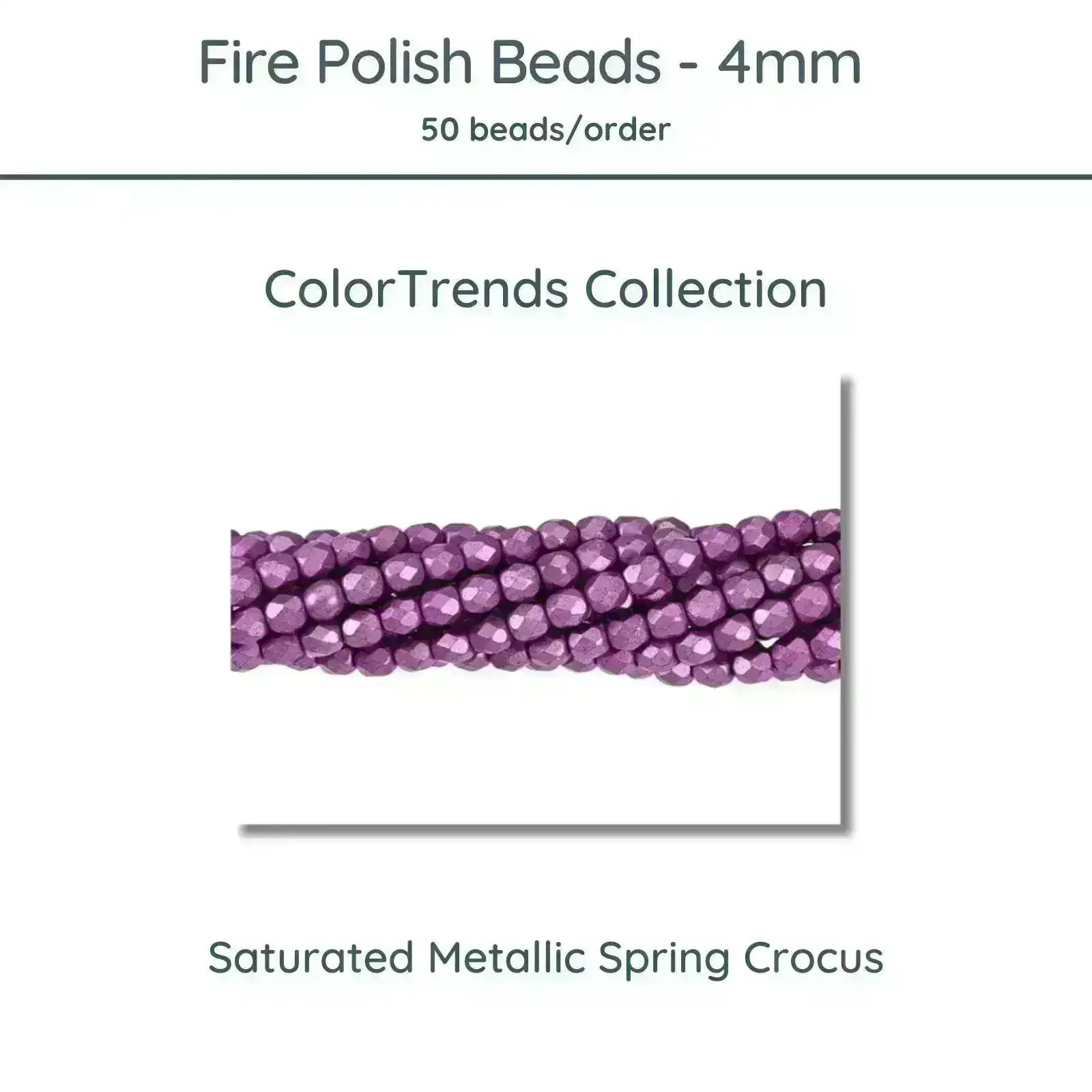 Fire Polish Beads, 4mm, Saturated Metallic Spring Crocus, 50 pieces