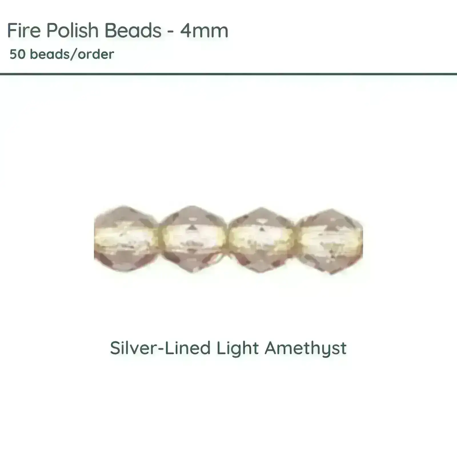 Fire Polish Beads, 4mm, Silver-Lined Light Amethyst, 50 pieces