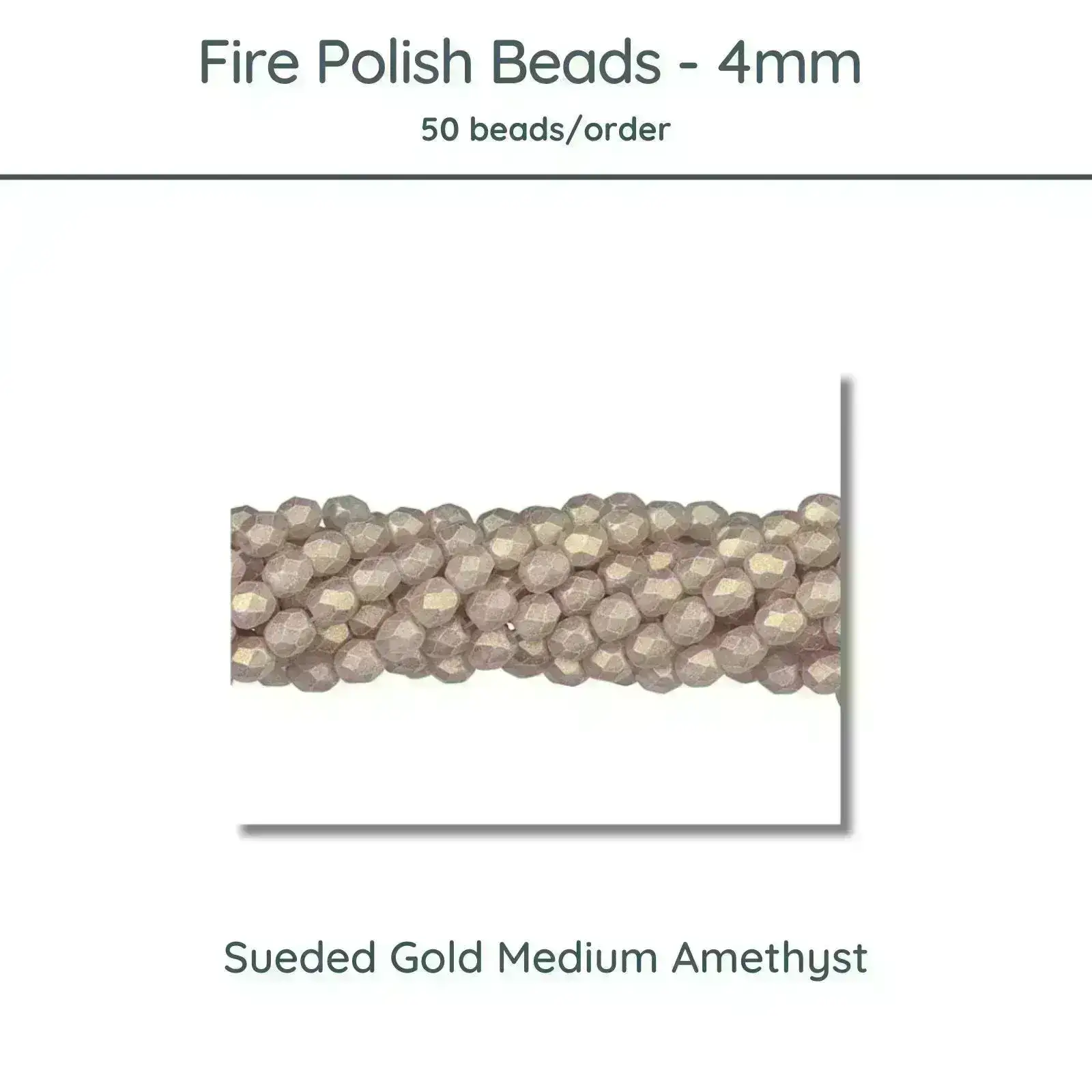 Fire Polish Beads, 4mm, Sueded Gold Medium Amethyst, 50 pieces