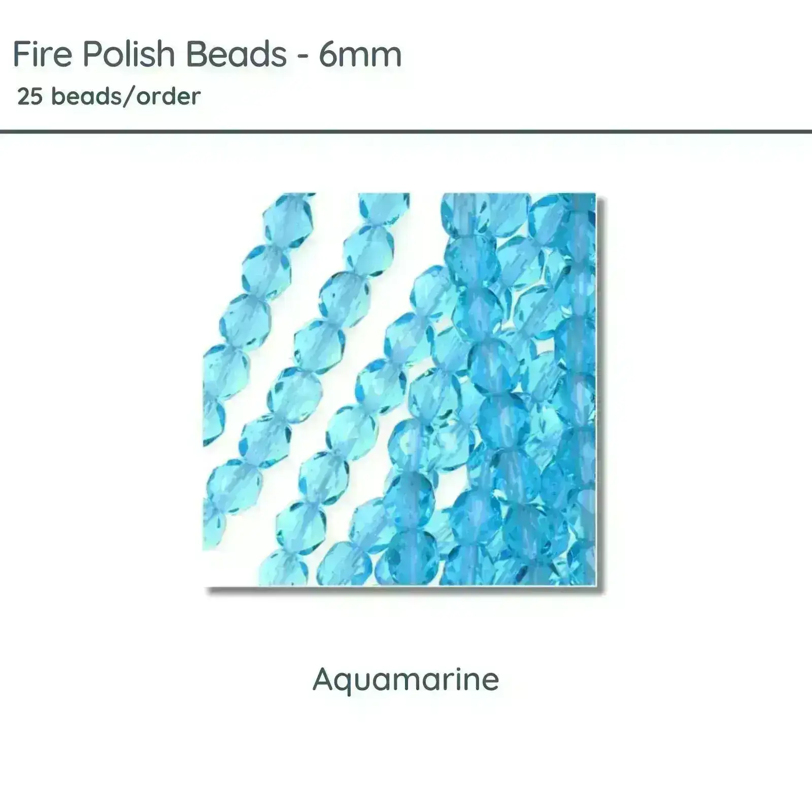 Fire Polish Beads, 6mm, Aquamarine, 25 pieces