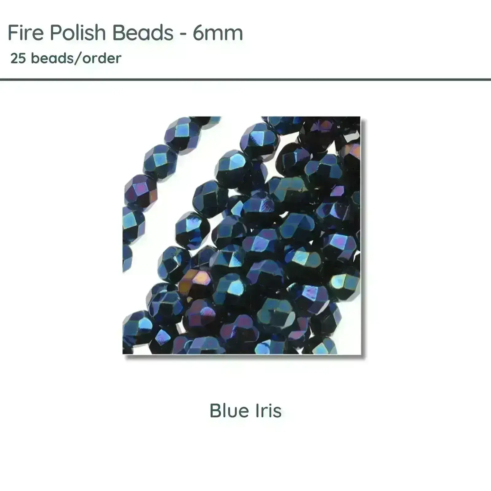 Fire Polish Beads, 6mm, Blue Iris, 25 pieces
