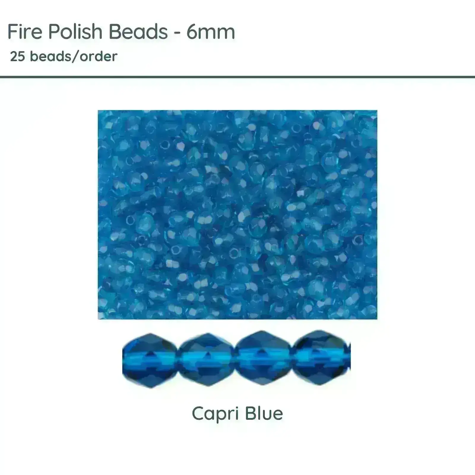 Fire Polish Beads, 6mm, Capri Blue, 25 pieces