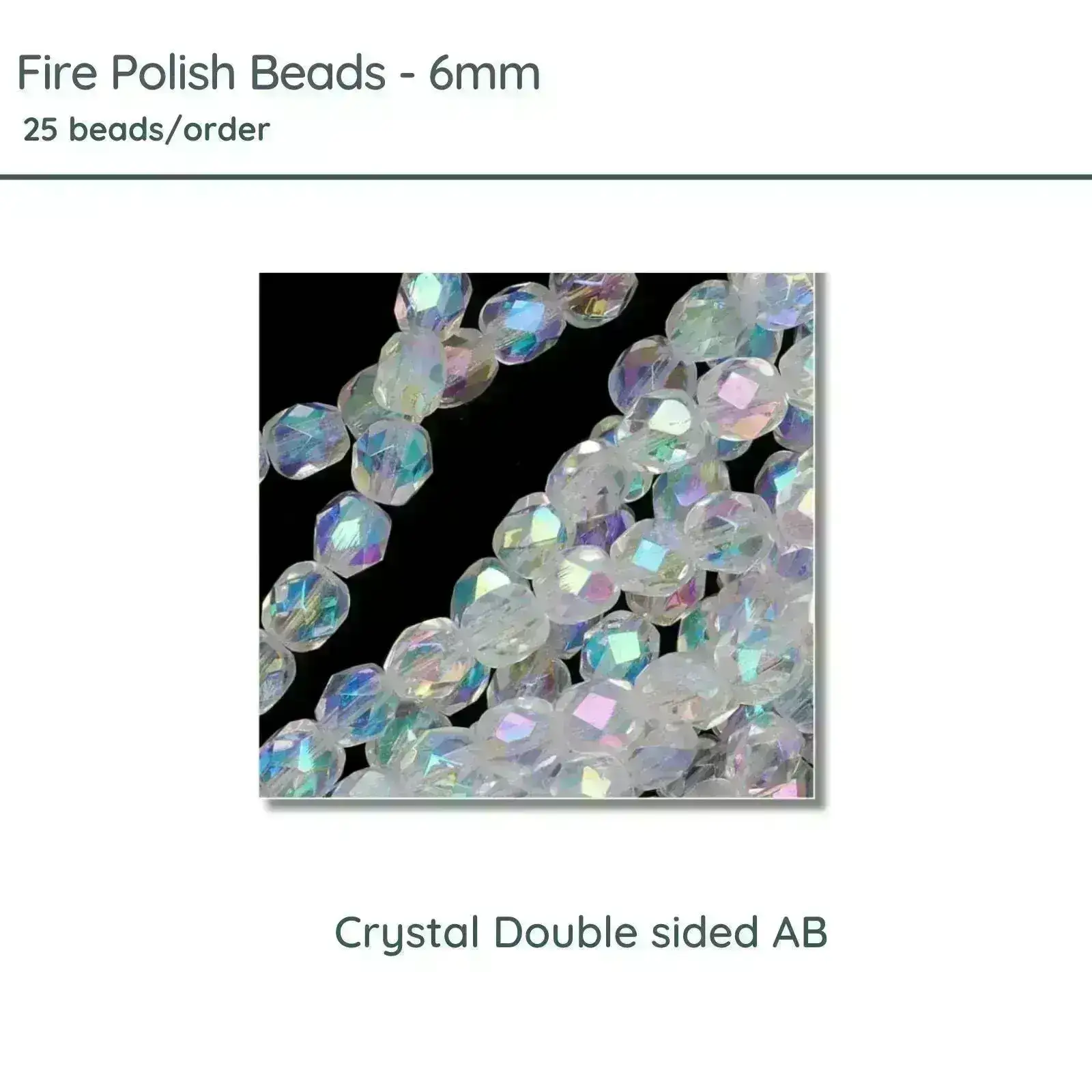 Fire Polish Beads, 6mm, Crystal Double sided AB, 25 pieces