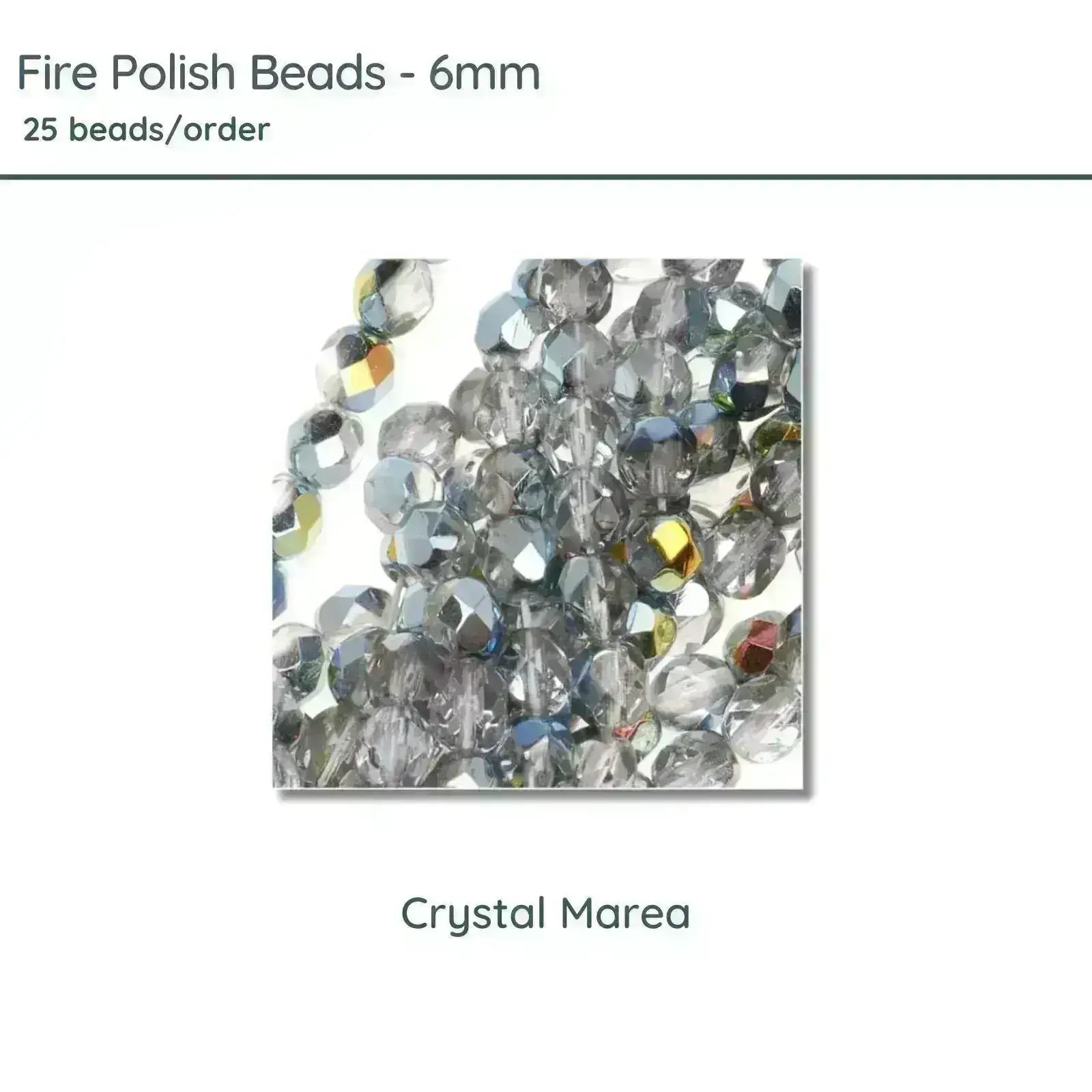 Fire Polish Beads, 6mm, Crystal Marea, 25 pieces