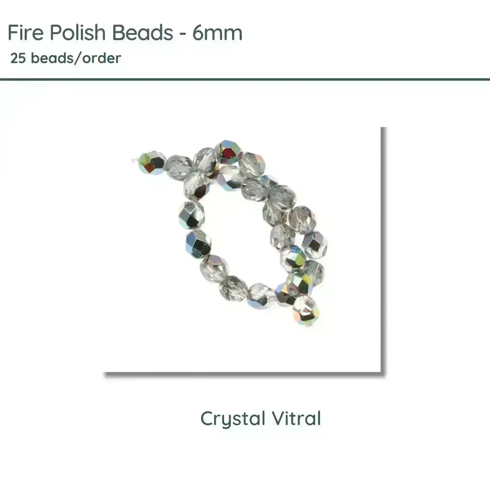 Fire Polish Beads, 6mm, Crystal Vitral, 25 pieces