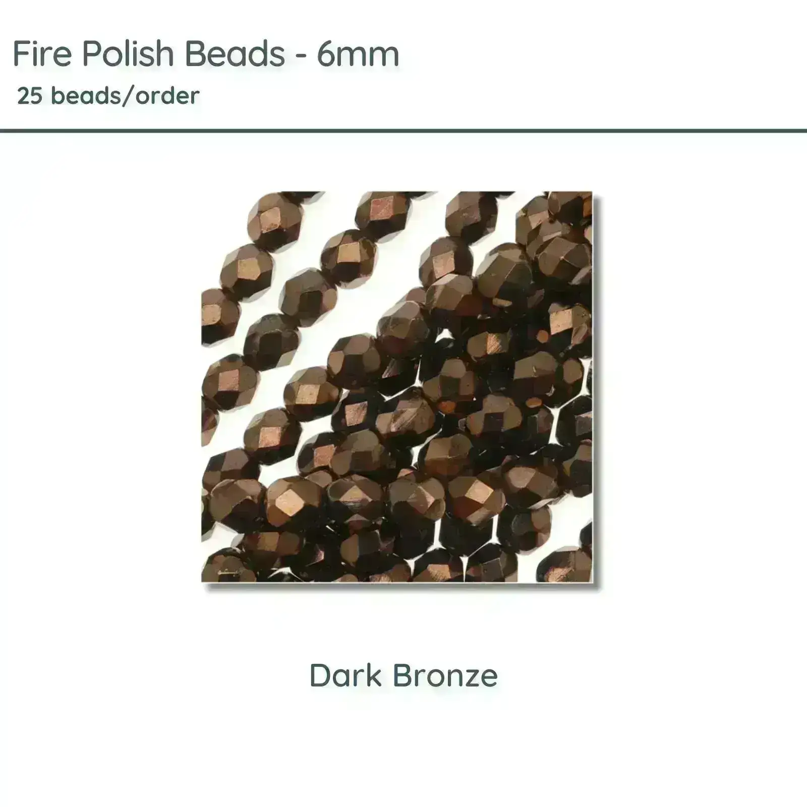 Fire Polish Beads, 6mm, Dark Bronze, 25 pieces