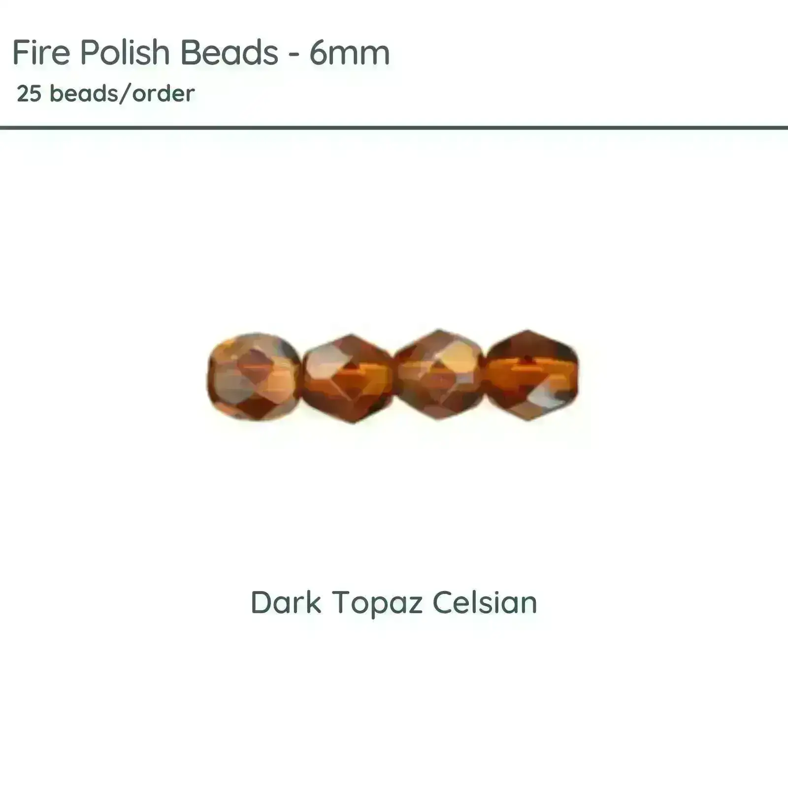 Fire Polish Beads, 6mm, Dark Topaz Celsian, 25 pieces