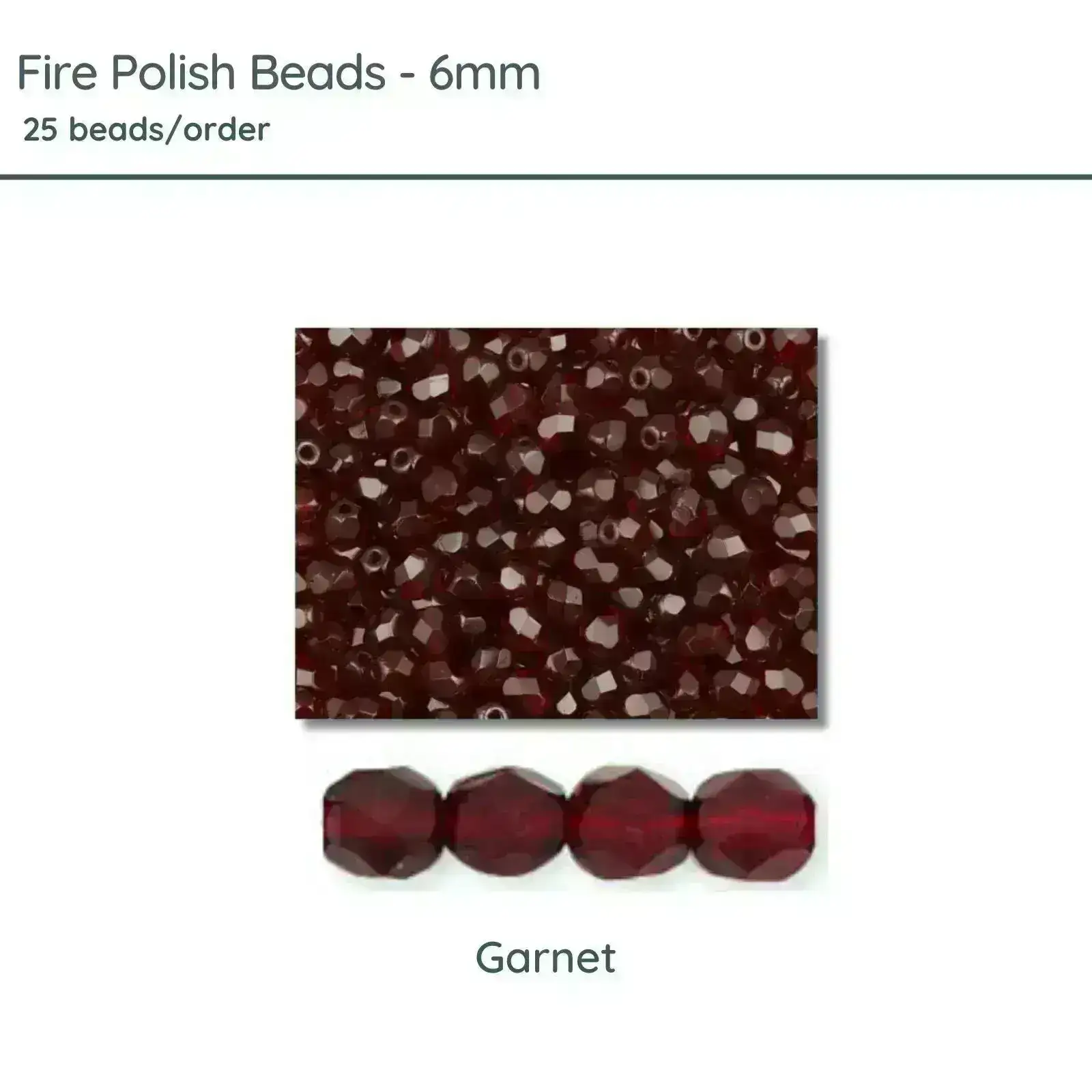 Fire Polish Beads, 6mm, Garnet, 25 pieces