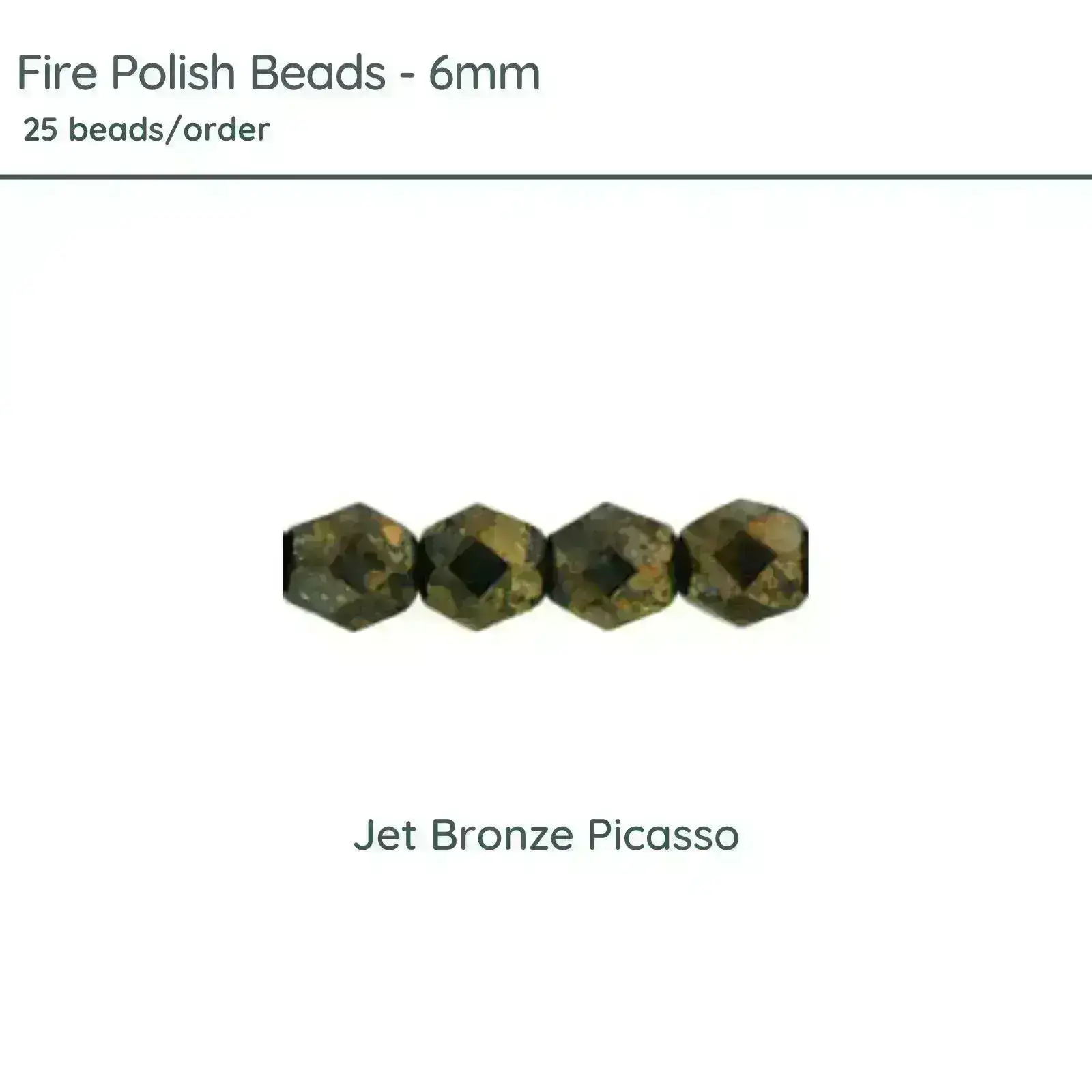 Fire Polish Beads, 6mm, Jet Bronze Picasso, 25 pieces