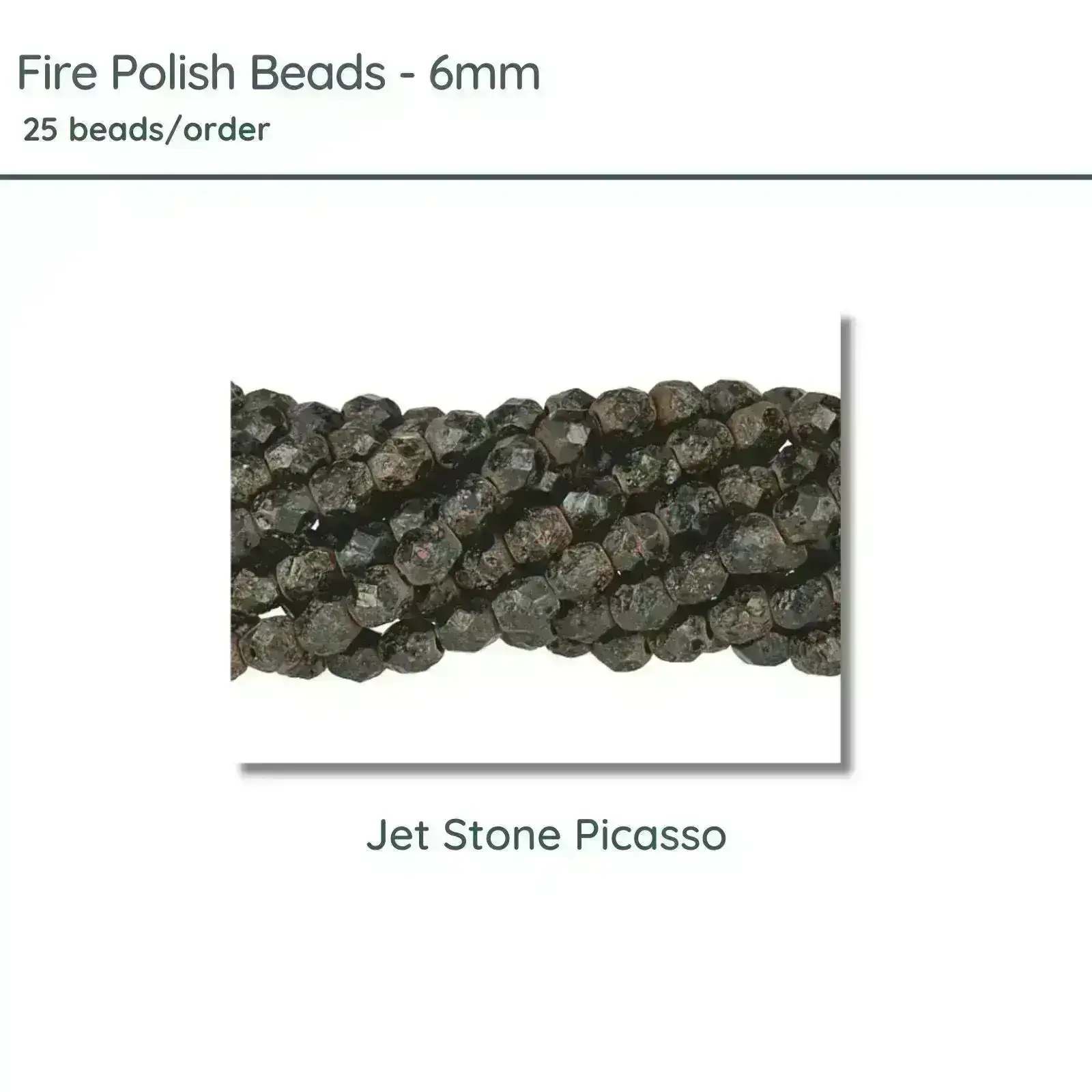Fire Polish Beads, 6mm, Jet Stone Picasso, 25 pieces