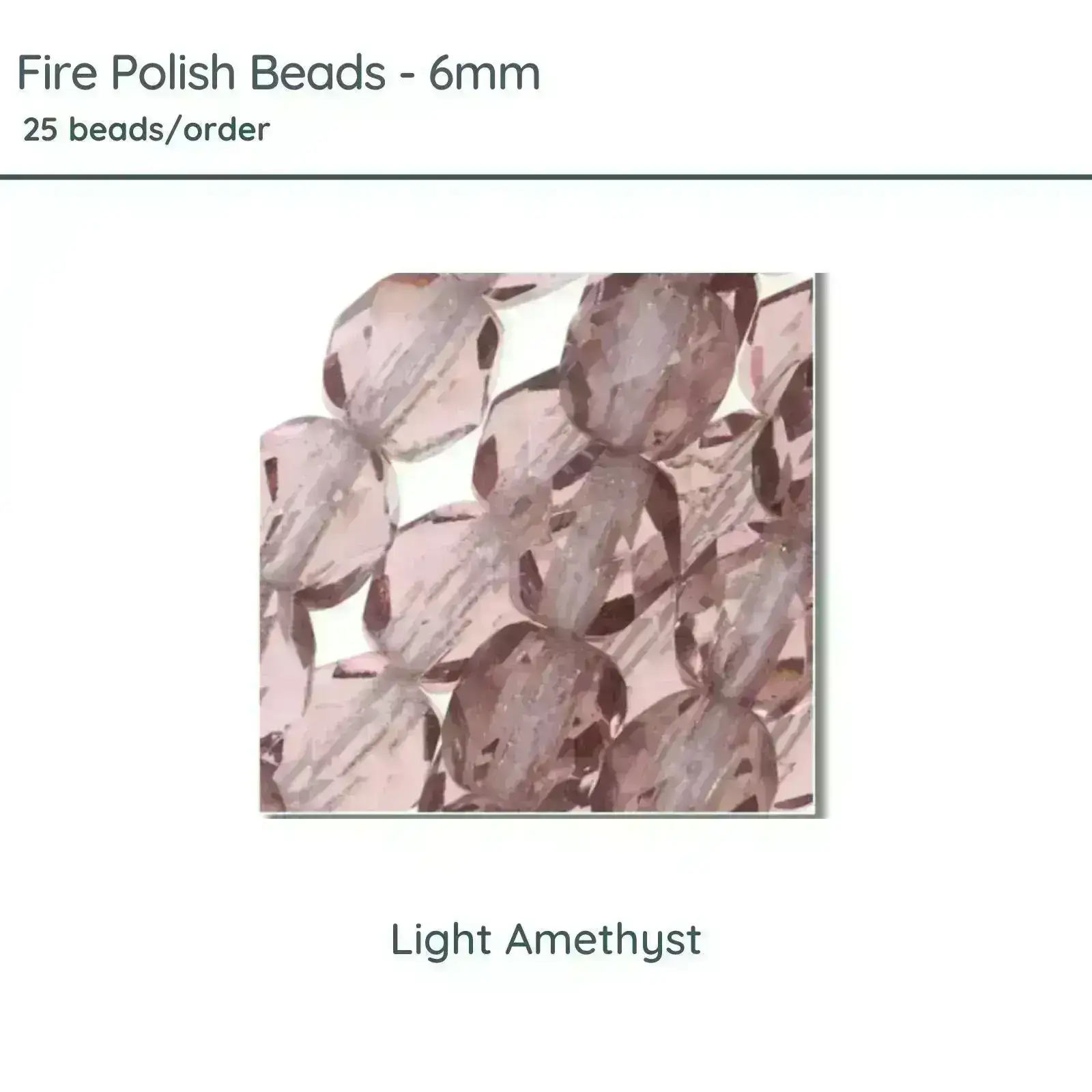 Fire Polish Beads, 6mm, Light Amethyst, 25 pieces