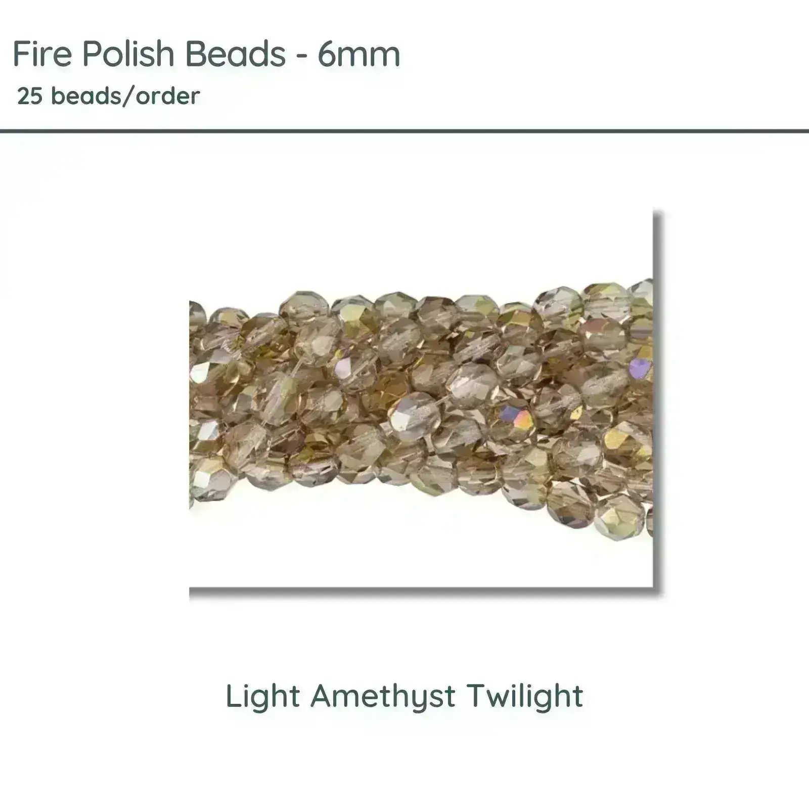 Fire Polish Beads, 6mm, Light Amethyst Twilight, 25 pieces