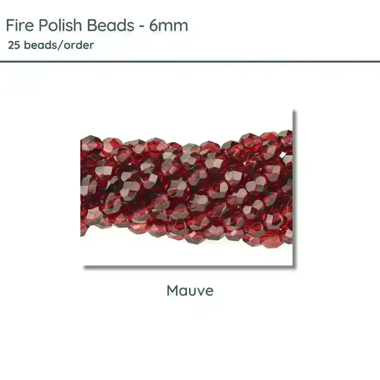Fire Polish Beads, 6mm, Mauve, 25 pieces