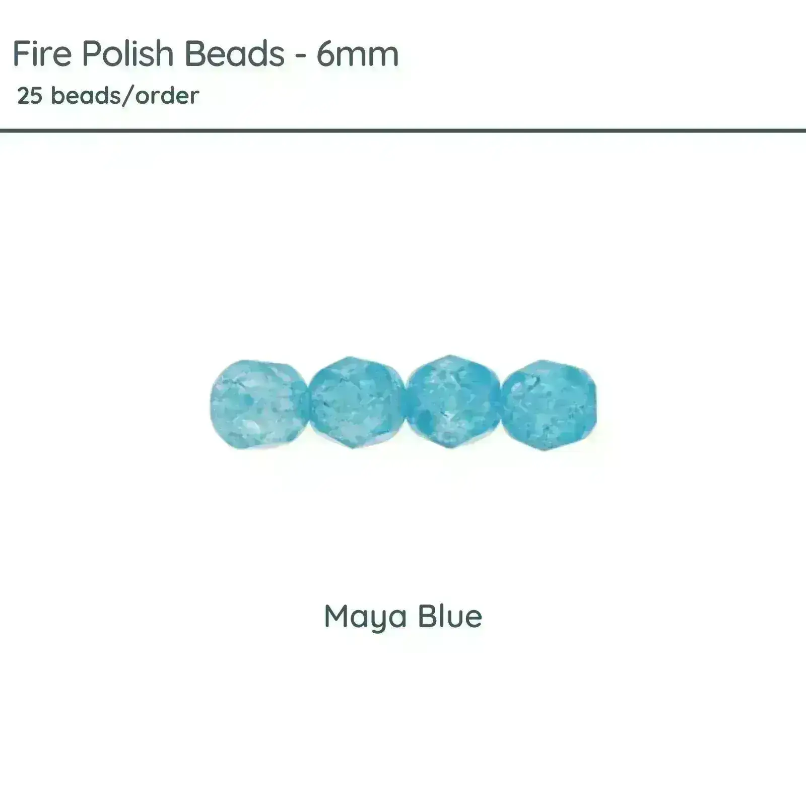 Fire Polish Beads, 6mm, Maya Blue, 25 pieces