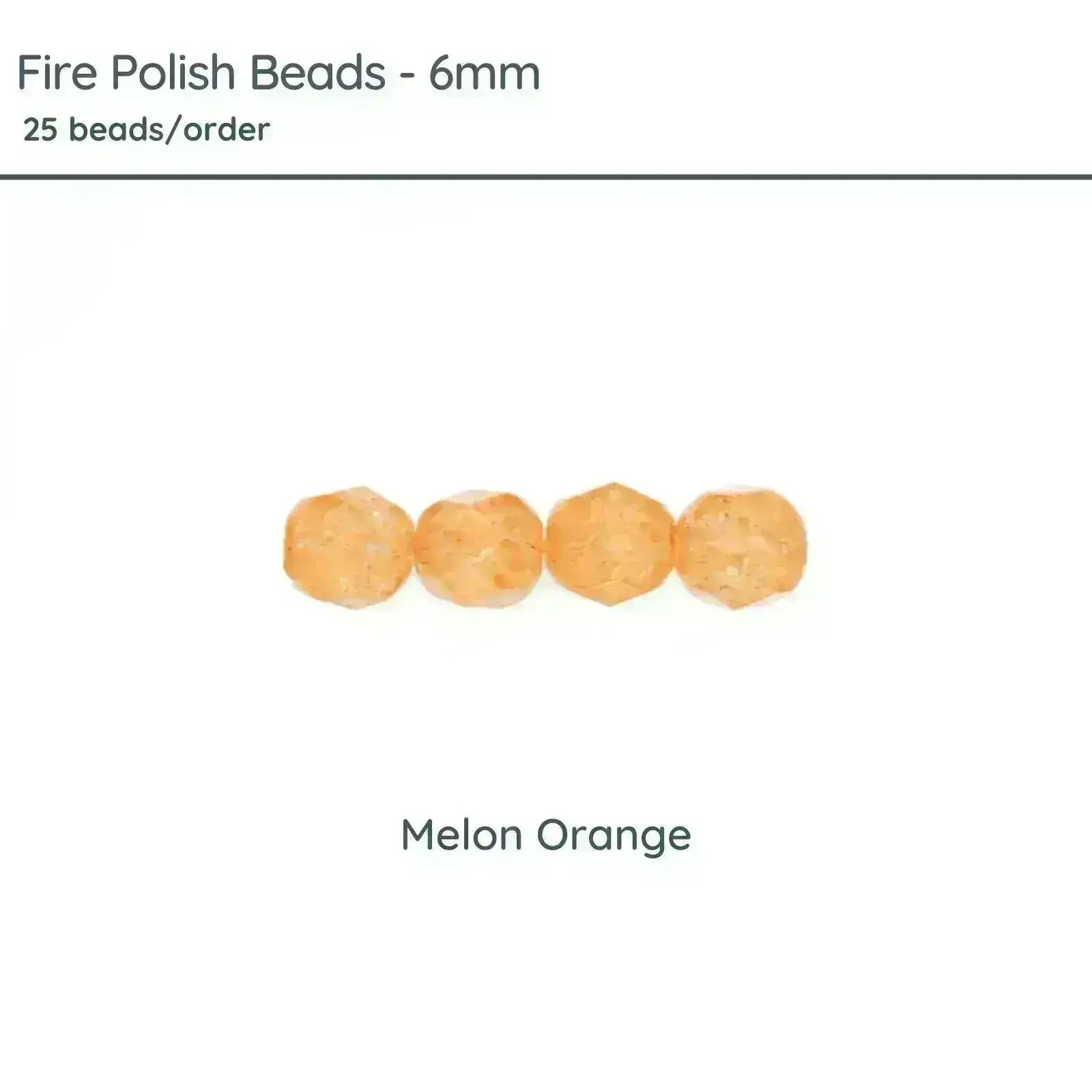 Fire Polish Beads, 6mm, Melon Orange, 25 pieces