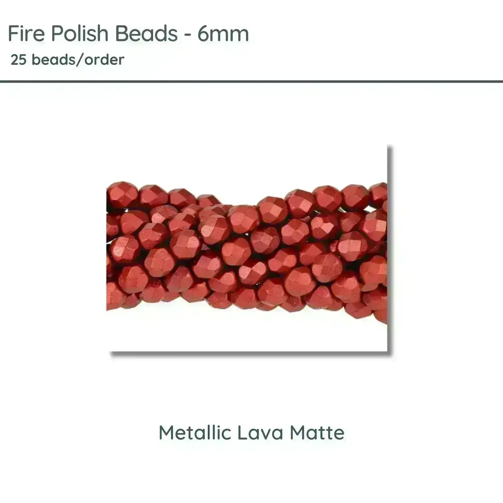Fire Polish Beads, 6mm, Metallic Lava Matte, 25 pieces