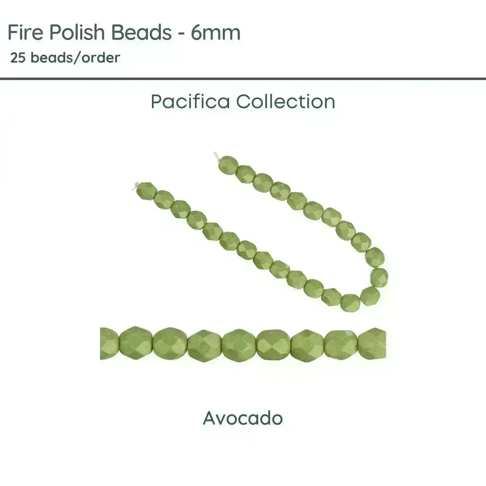 Fire Polish Beads, 6mm, Pacifica Avocado, 25 pieces