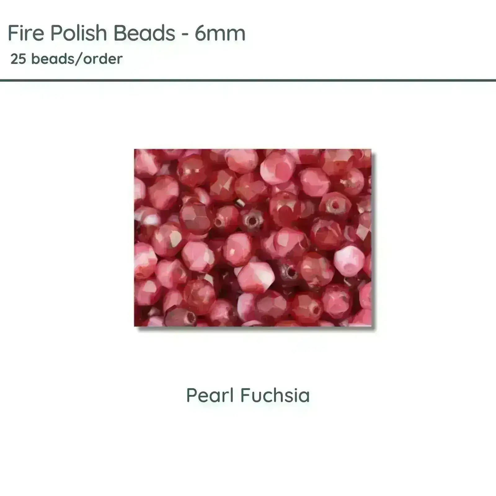 Fire Polish Beads, 6mm, Pearl Fuchsia, 25 pieces