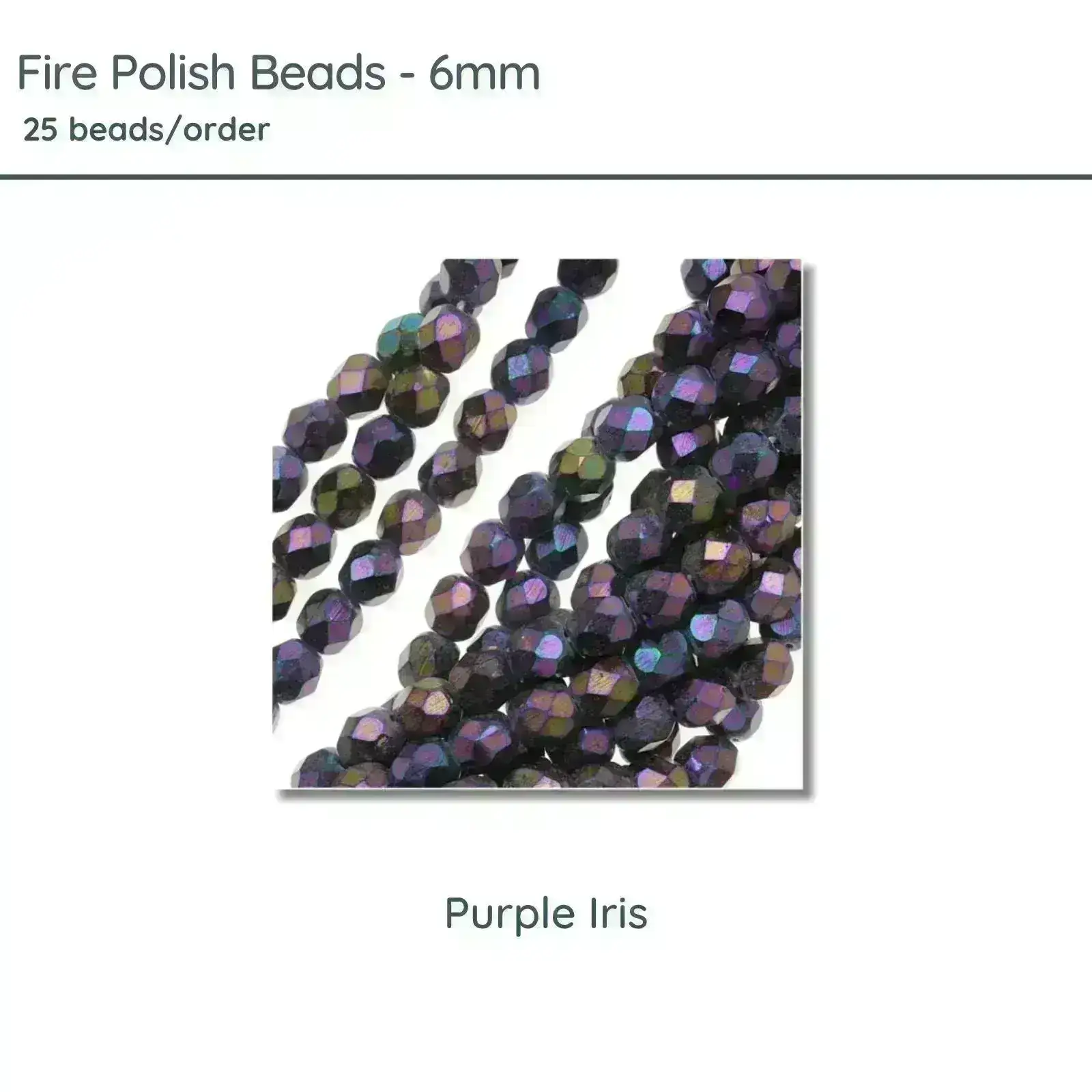 Fire Polish Beads, 6mm, Purple Iris, 25 pieces