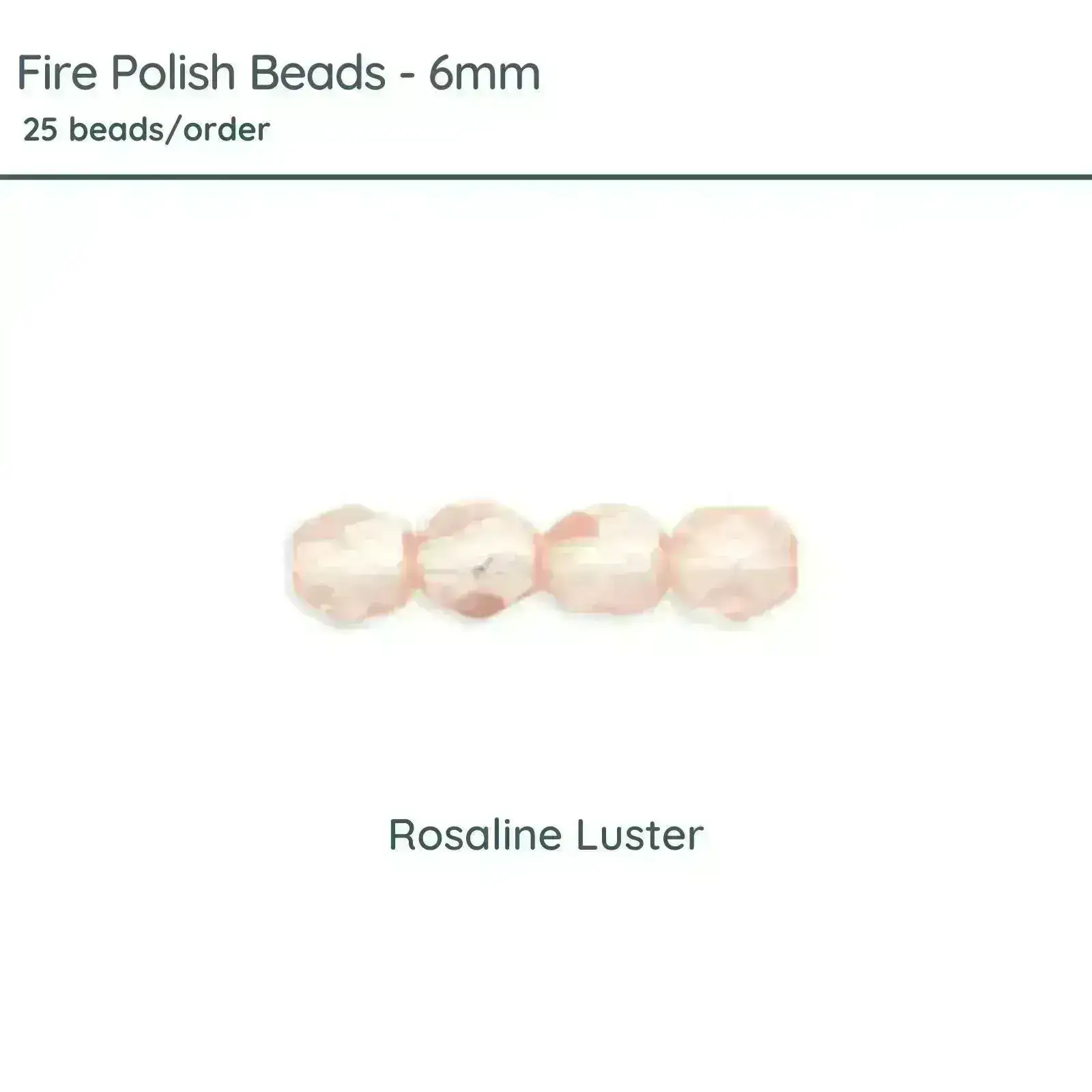 Fire Polish Beads, 6mm, Rosaline Luster, 25 pieces