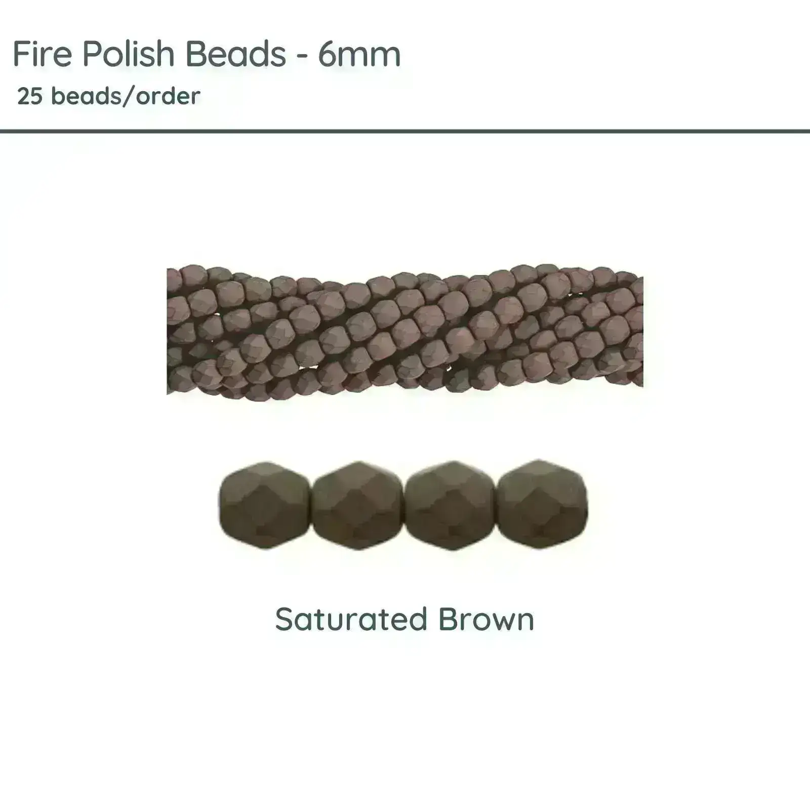 Fire Polish Beads, 6mm, Saturated Brown, 25 pieces