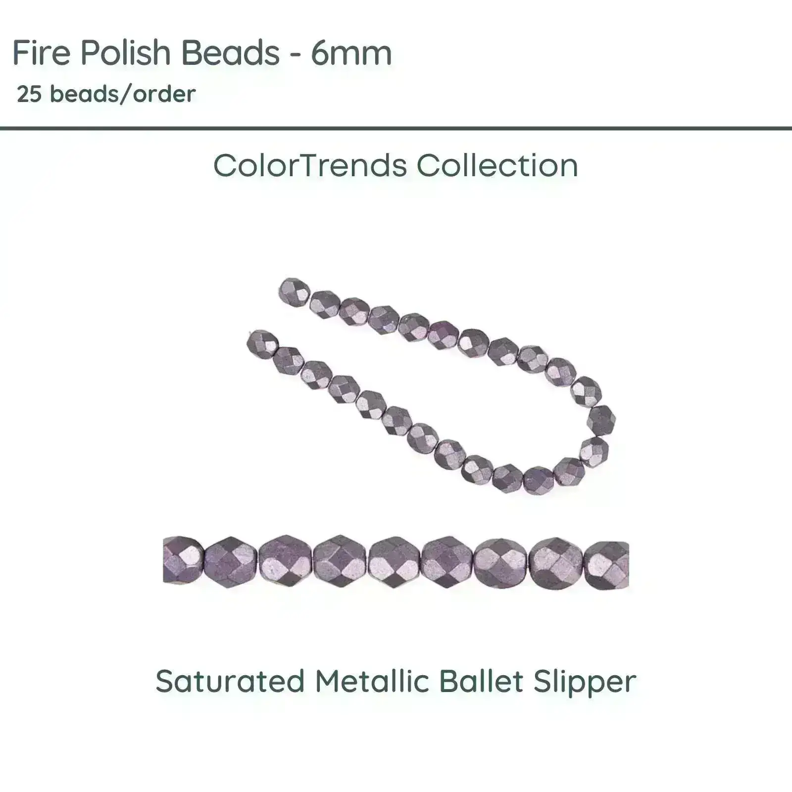 Fire Polish Beads, 6mm, Saturated Metallic Ballet Slipper, 25 pieces