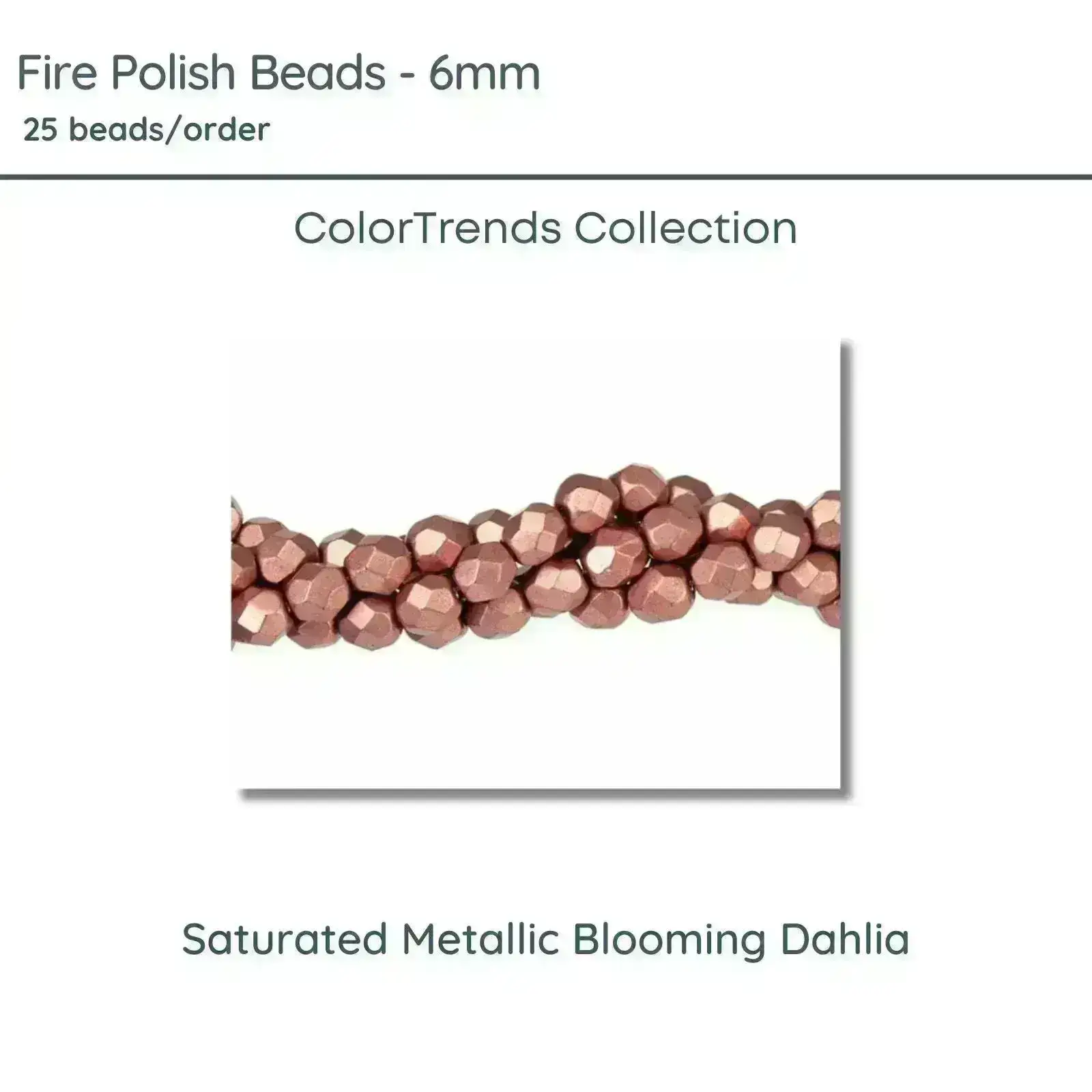 Fire Polish Beads, 6mm, Saturated Metallic Blooming Dahlia, 25 pieces
