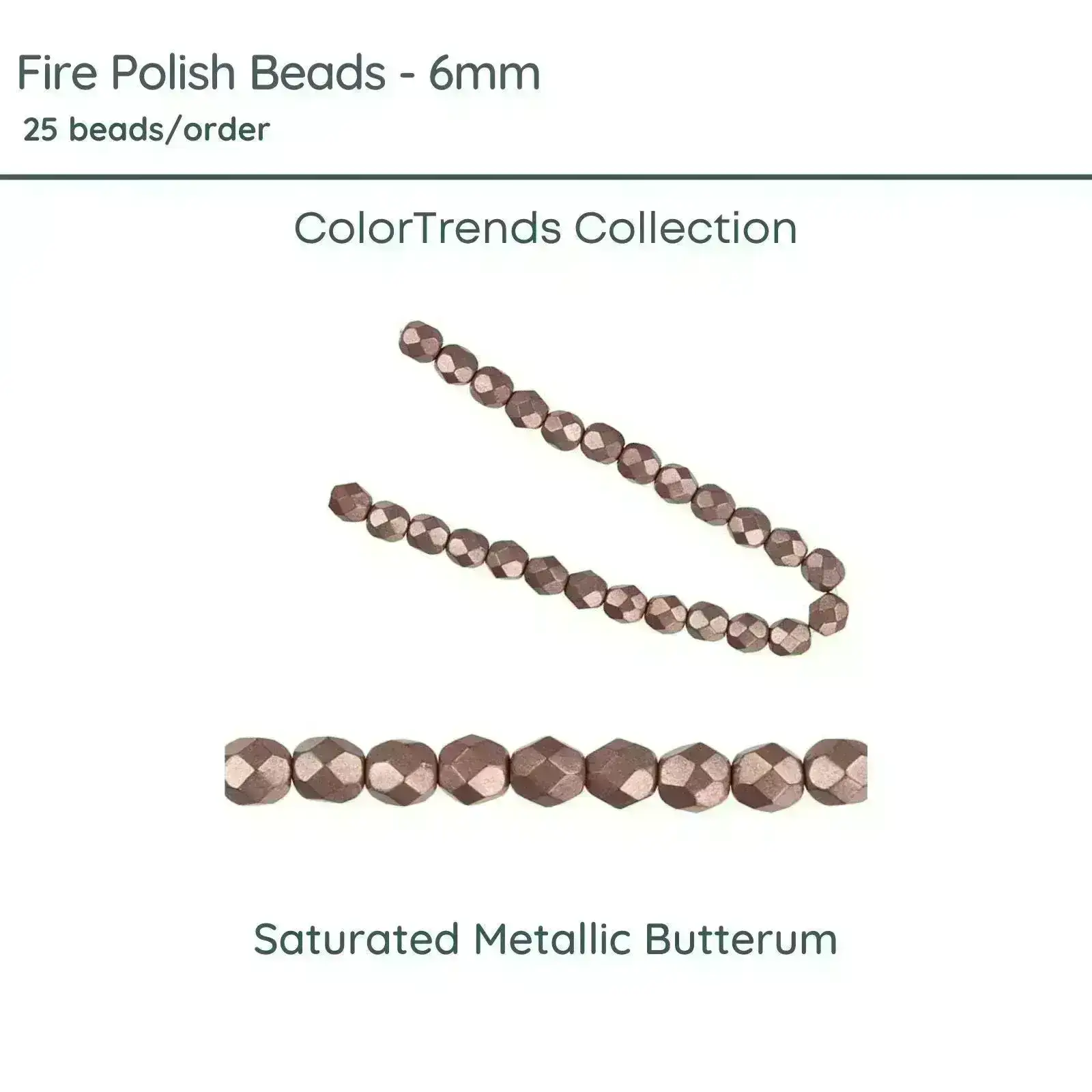 Fire Polish Beads, 6mm, Saturated Metallic Butterum, 25 pieces