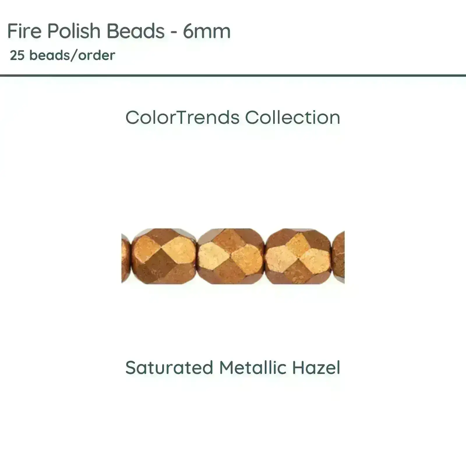 Fire Polish Beads, 6mm, Saturated Metallic Hazel, 25 pieces