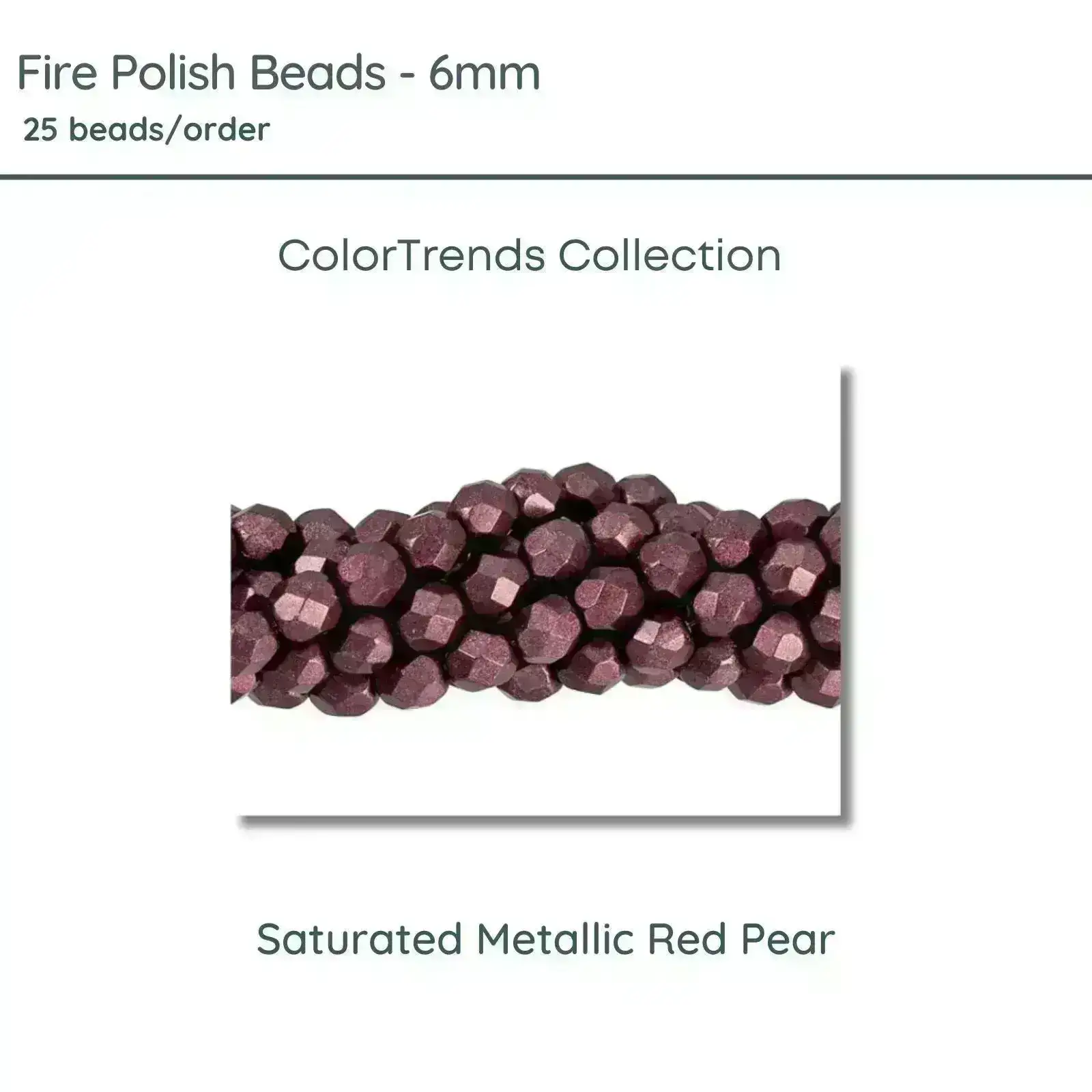 Fire Polish Beads, 6mm, Saturated Metallic Red Pear, 25 pieces