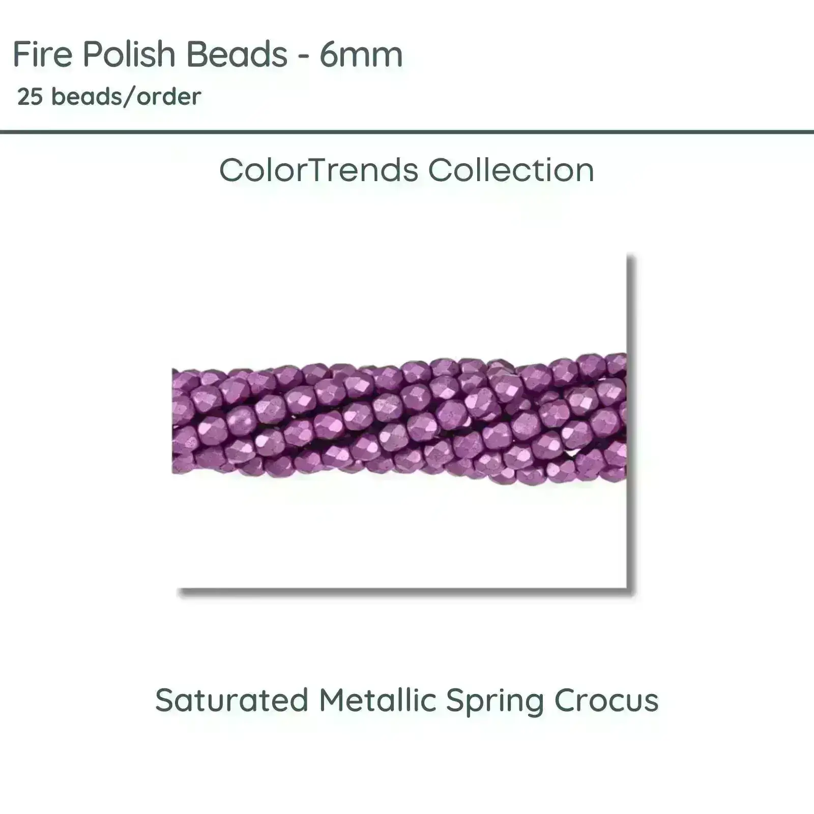Fire Polish Beads, 6mm, Saturated Metallic Spring Crocus, 25 pieces