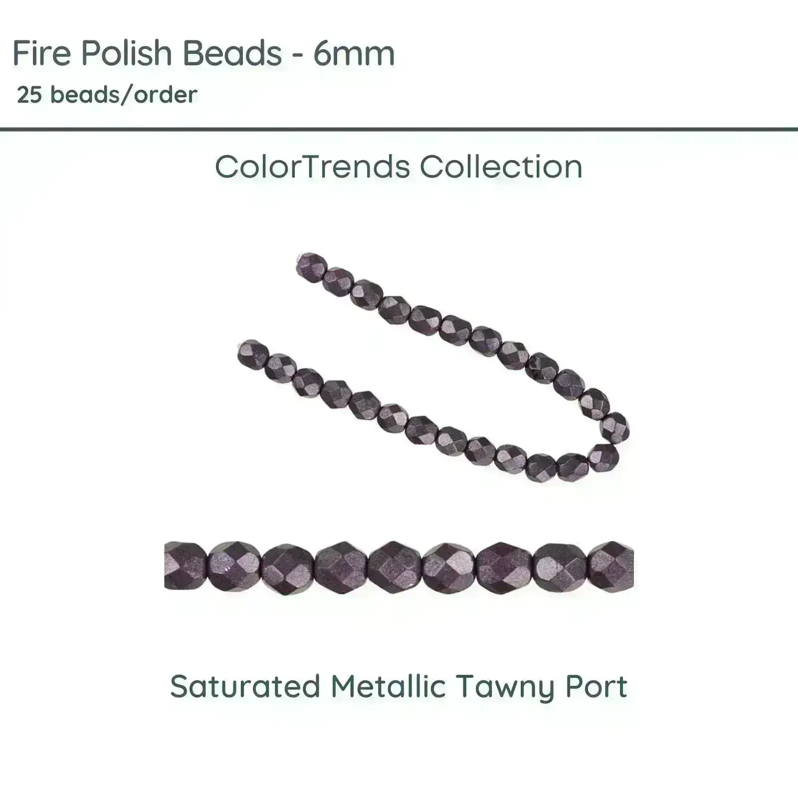Fire Polish Beads, 6mm, Saturated Metallic Tawny Port, 25 pieces
