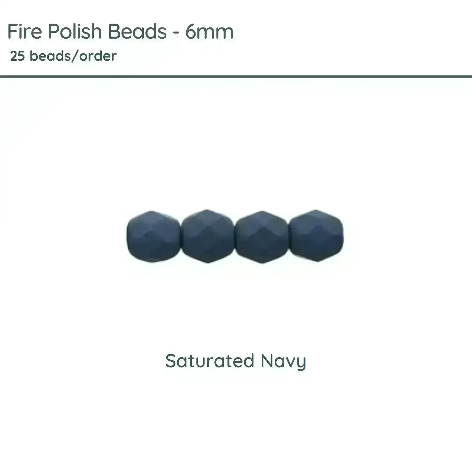 Fire Polish Beads, 6mm, Saturated Navy, 25 pieces