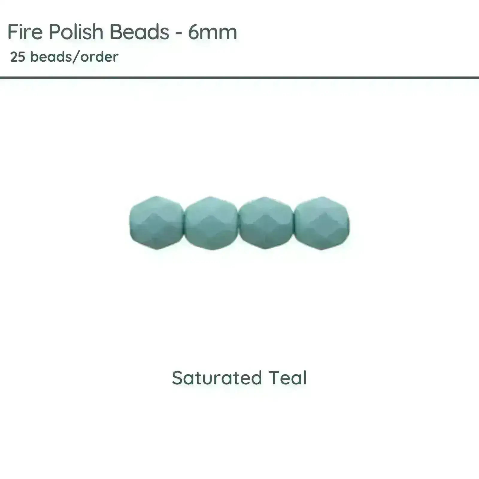 Fire Polish Beads, 6mm, Saturated Teal, 25 pieces