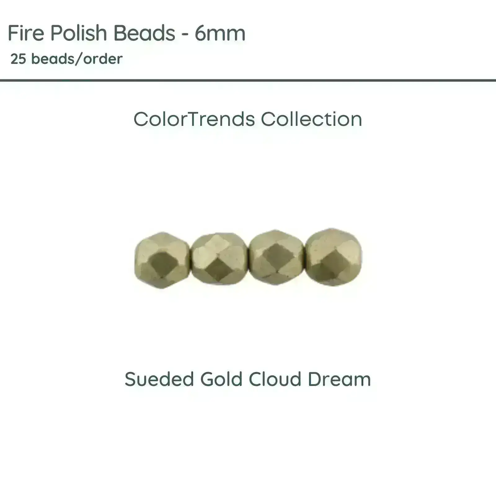Fire Polish Beads, 6mm, Sueded Gold Cloud Dream, 25 pieces