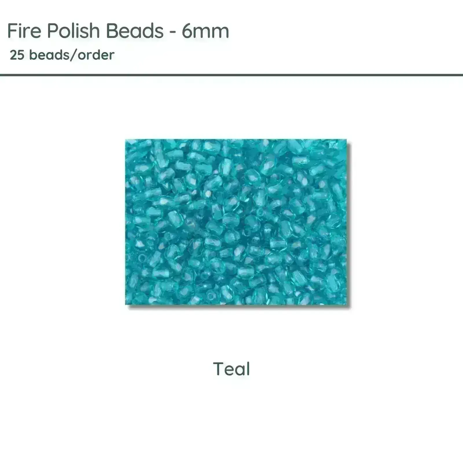 Fire Polish Beads, 6mm, Teal, 25 pieces