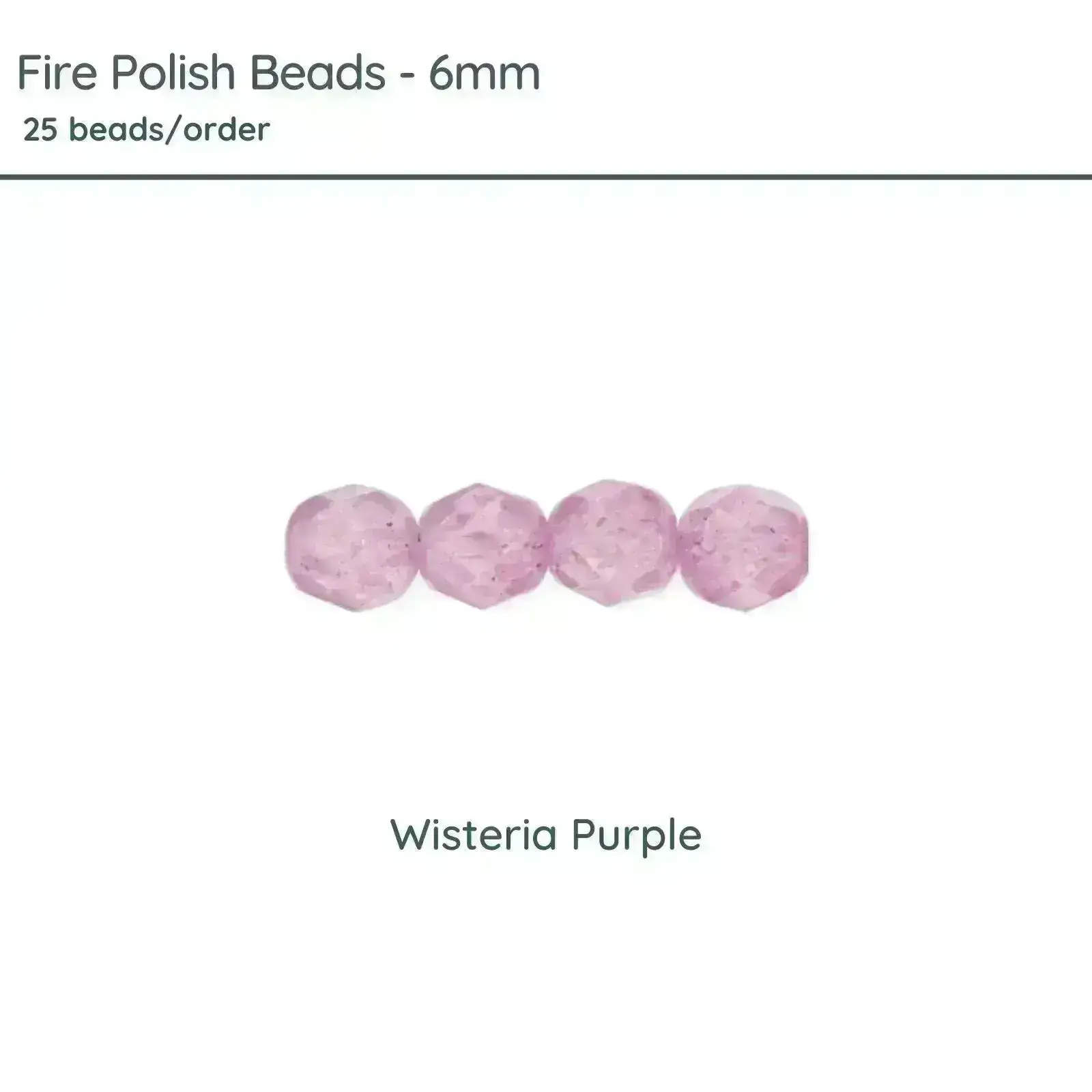 Fire Polish Beads, 6mm, Wisteria Purple, 25 pieces
