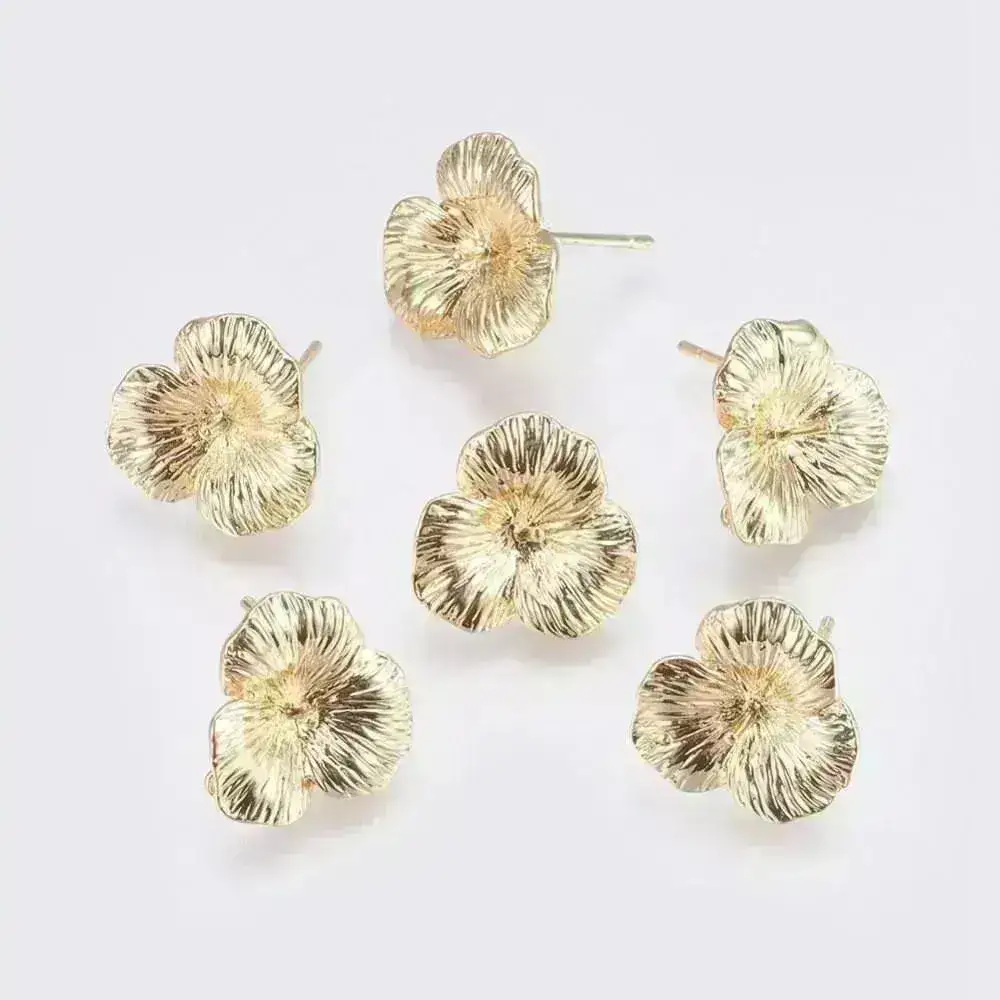 FLOWER UP! Fancy 18K Gold Plated Earring Studs, 1 Pair, for Half Drilled Beads, with Rear Loop - Image 3