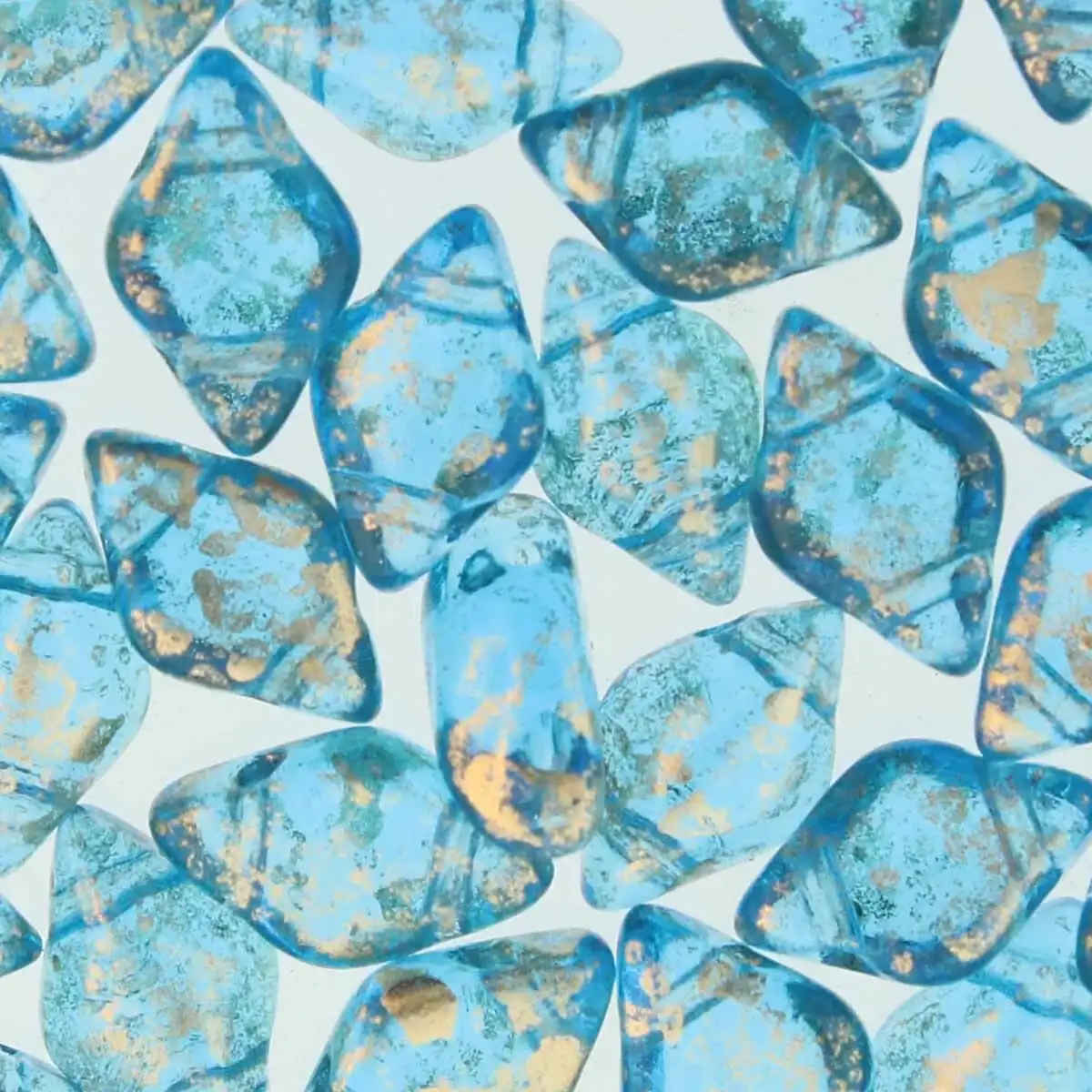 Gemduo Beads, Gold Splash Aqua Transparent, 10g