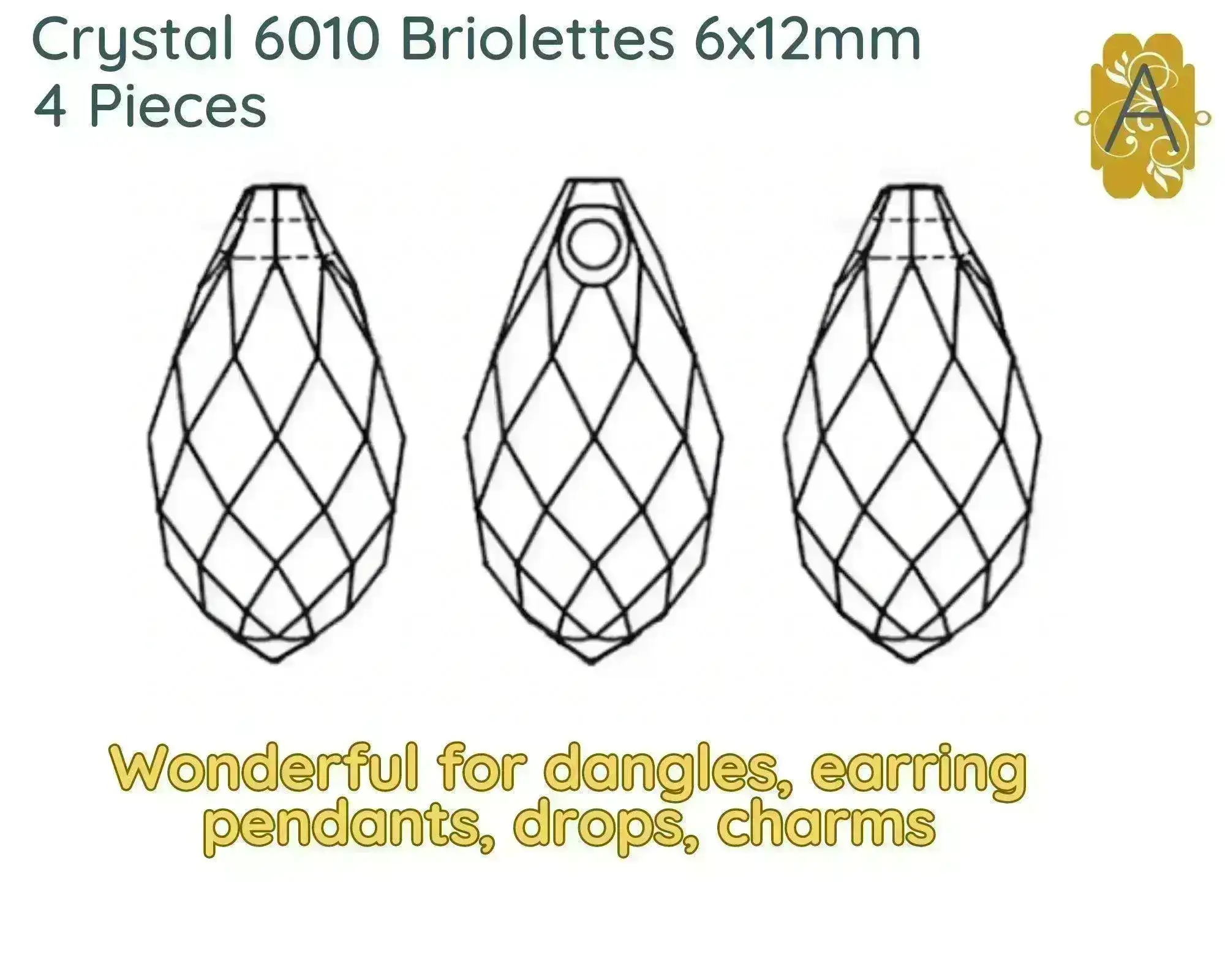 Faceted Glass Teardrop Briolettes, 6010 Style, 6x12mm, 4 Pcs. 14 Colors - Image 4