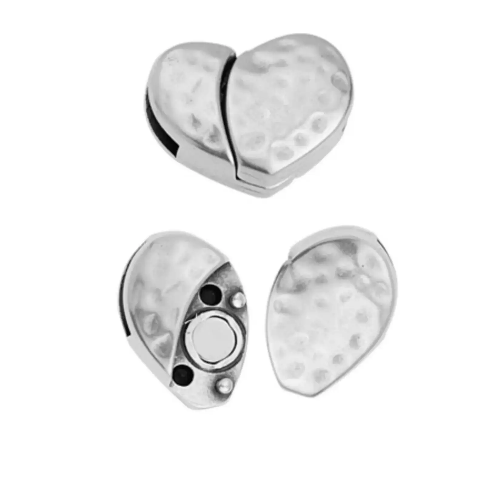 Hammered Heart Clasp, for 10mm Flat Leather or Cork - Image 3