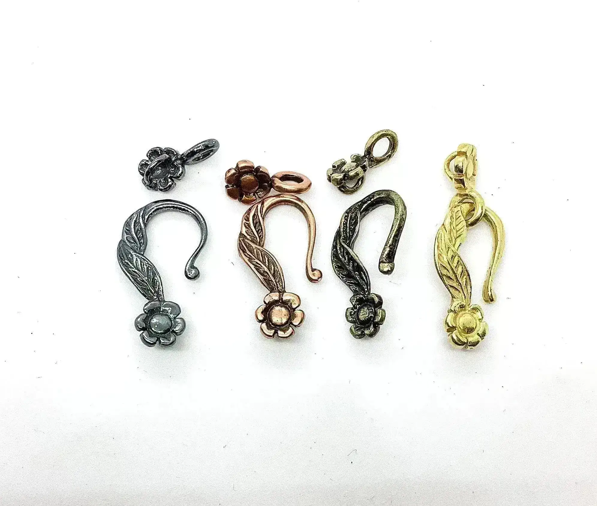 Leaf & Flower Hook & Eye Clasp, 4 Finishes