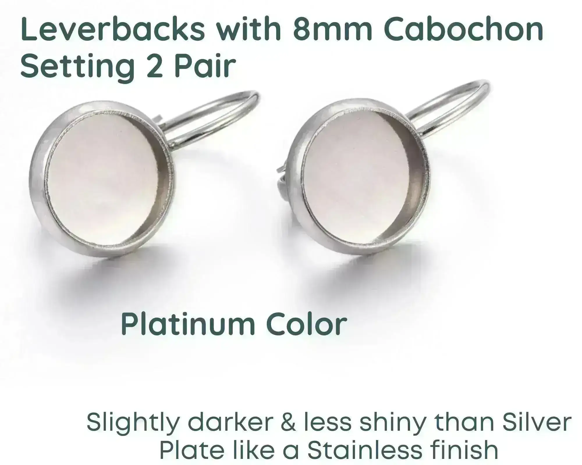 Leverback Earrings with 8mm Cabochon Setting, 3 Finishes - Image 5