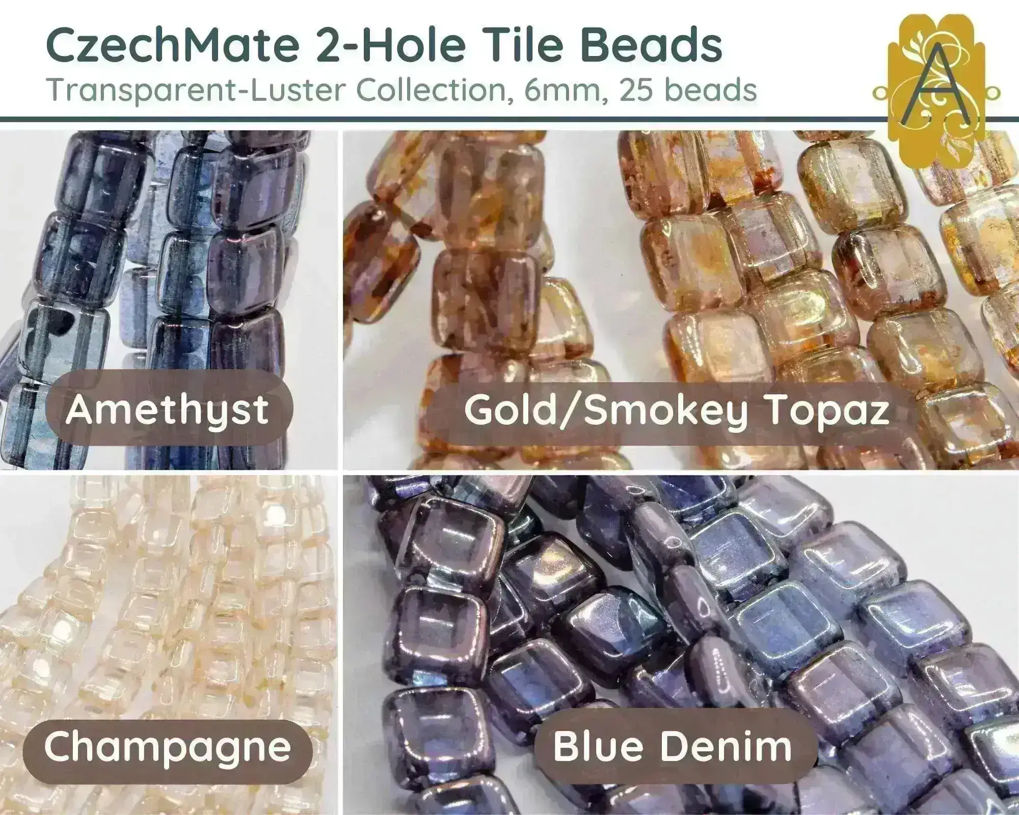 Tile Beads, 6mm, Transparent-Luster Collection, 4 Fabulous Colors