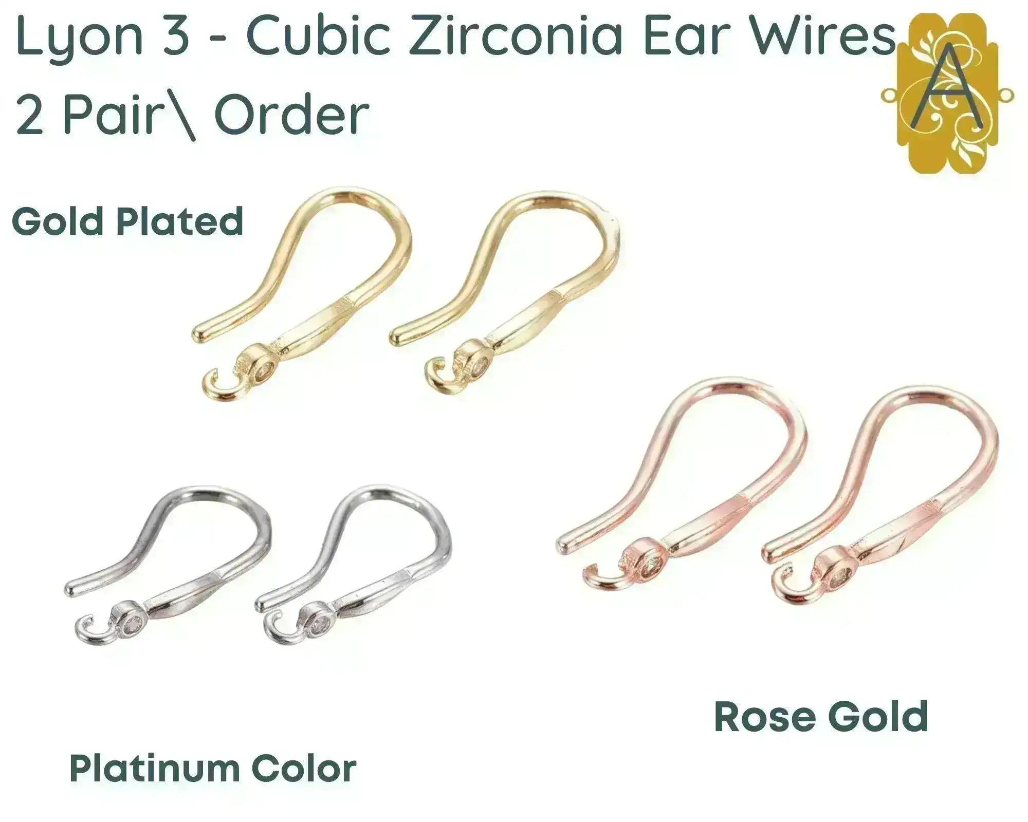 Lyon 3, Cubic Zirconia Earring Wire, Rhinestone Embellishments