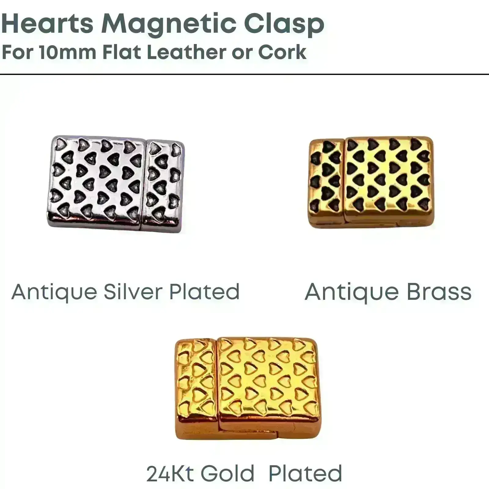 Hearts Magnetic Clasp, For 10mm Flat Leather or Cork