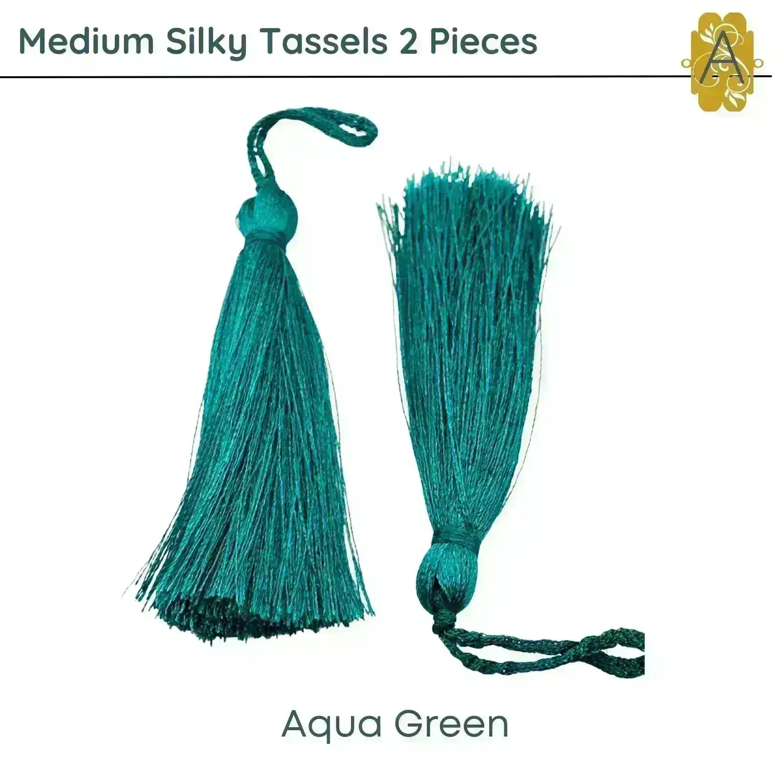 Medium Silky Tassels, Green Shades, 2 Pcs. 8cm, 3.2 Inches - Image 3