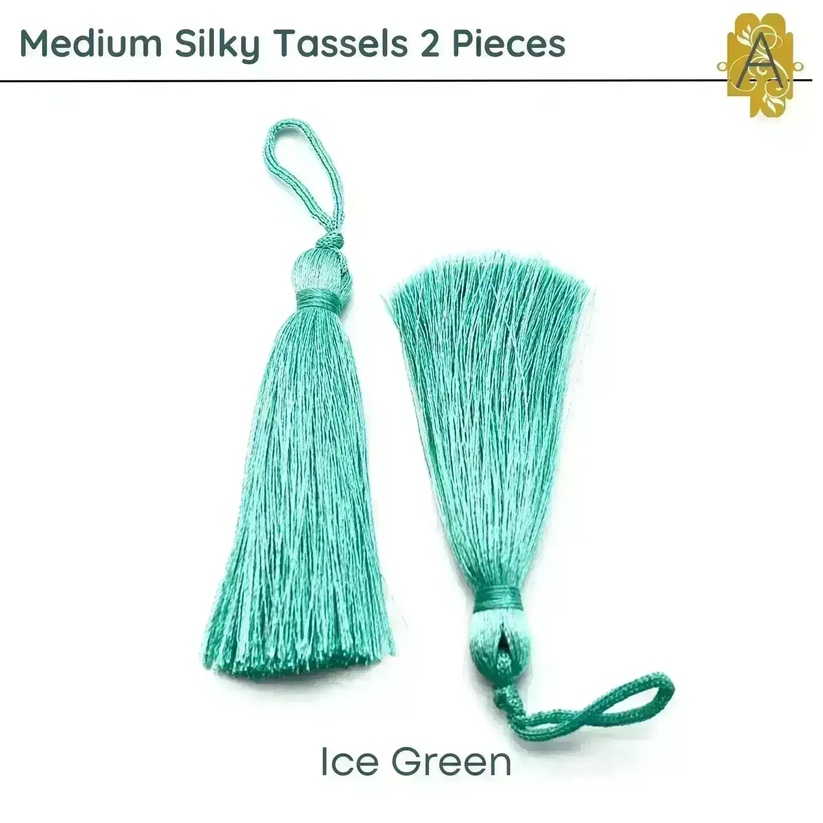 Medium Silky Tassels, Green Shades, 2 Pcs. 8cm, 3.2 Inches - Image 4