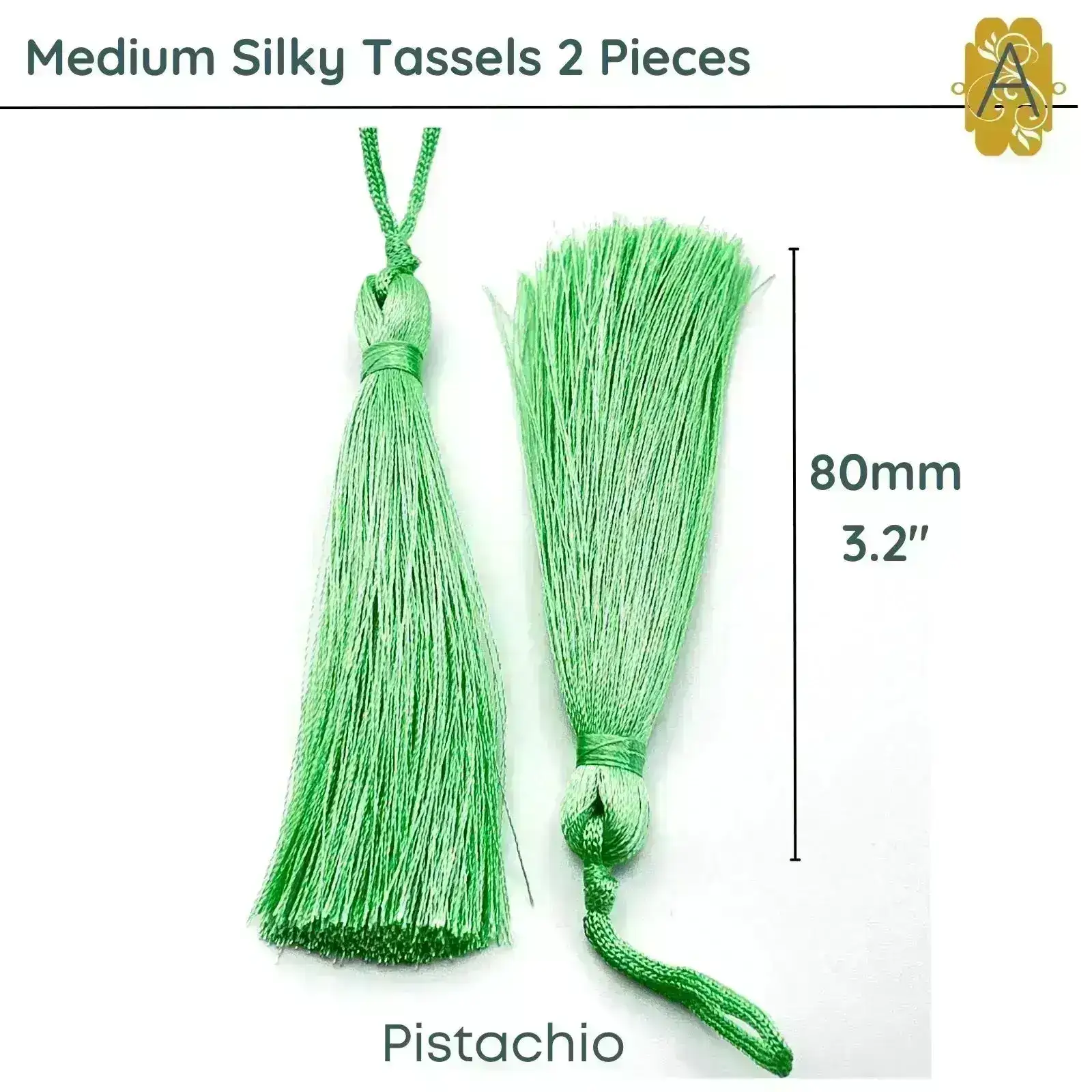 Medium Silky Tassels, Green Shades, 2 Pcs. 8cm, 3.2 Inches - Image 6